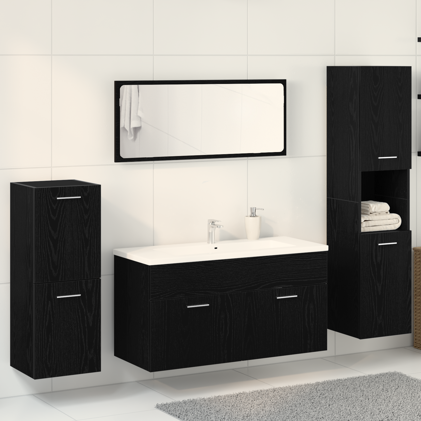 4 Piece Bathroom Furniture Set Black Oak Engineered Wood