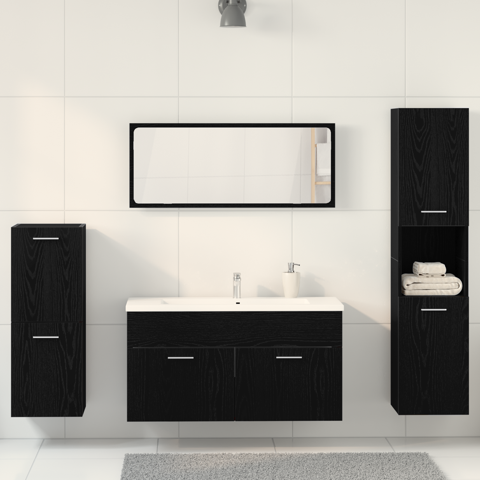 4 Piece Bathroom Furniture Set Black Oak Engineered Wood - Image 4