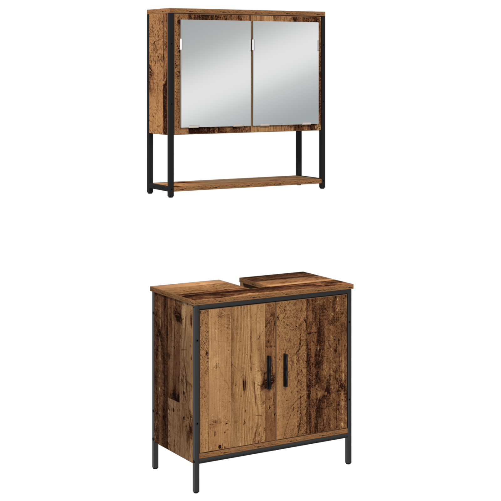 3 Piece Bathroom Furniture Set Old Wood Engineered Wood - Image 6