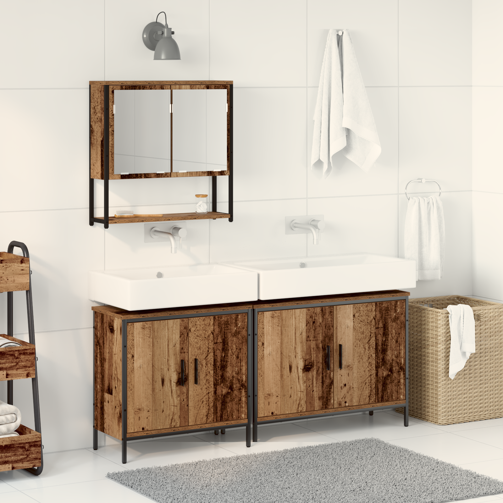 3 Piece Bathroom Furniture Set Old Wood Engineered Wood
