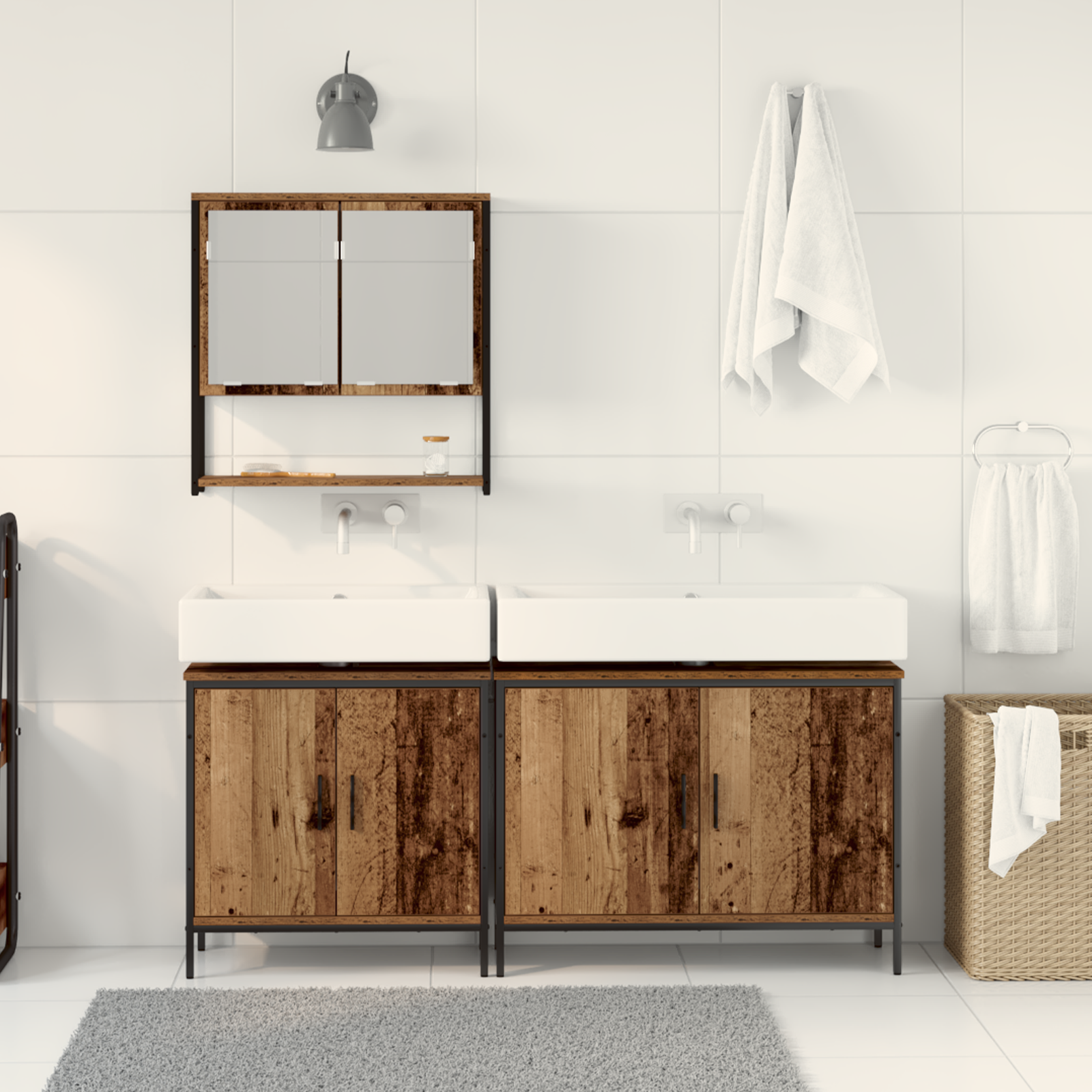 3 Piece Bathroom Furniture Set Old Wood Engineered Wood - Image 4