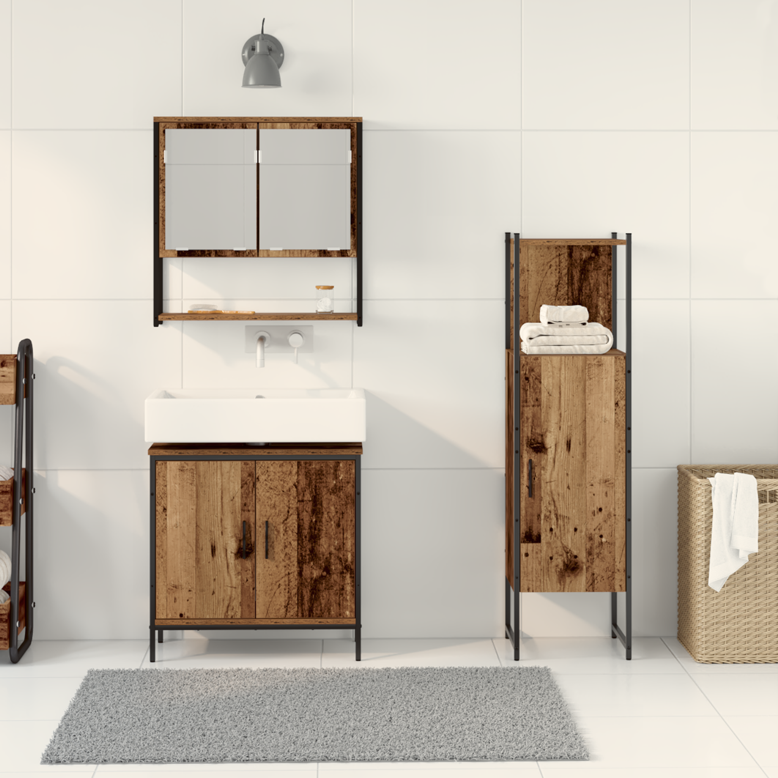 3 Piece Bathroom Furniture Set Old Wood Engineered Wood - Image 4