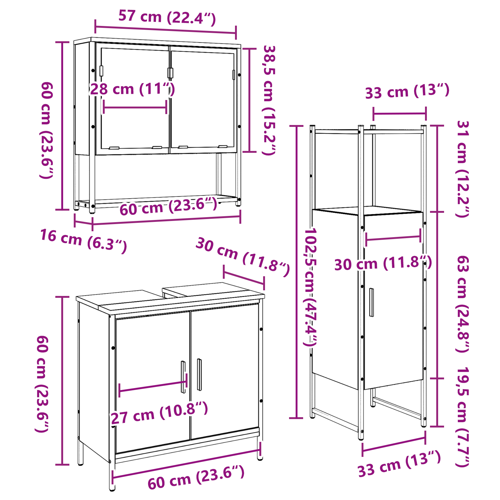 3 Piece Bathroom Furniture Set Old Wood Engineered Wood - Image 10