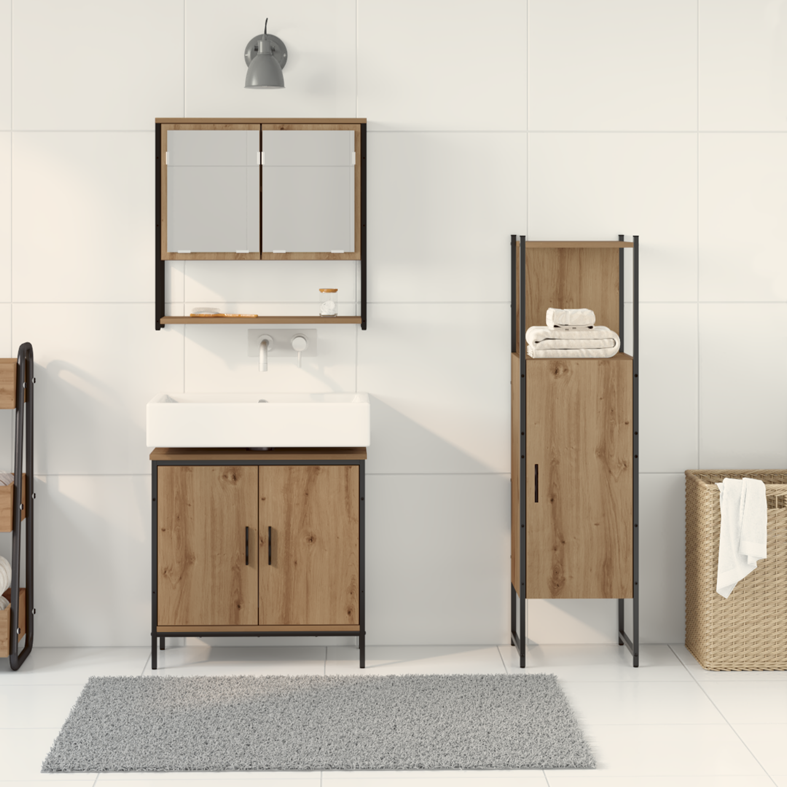 3 Piece Bathroom Furniture Set Artisan Oak Engineered Wood - Image 4