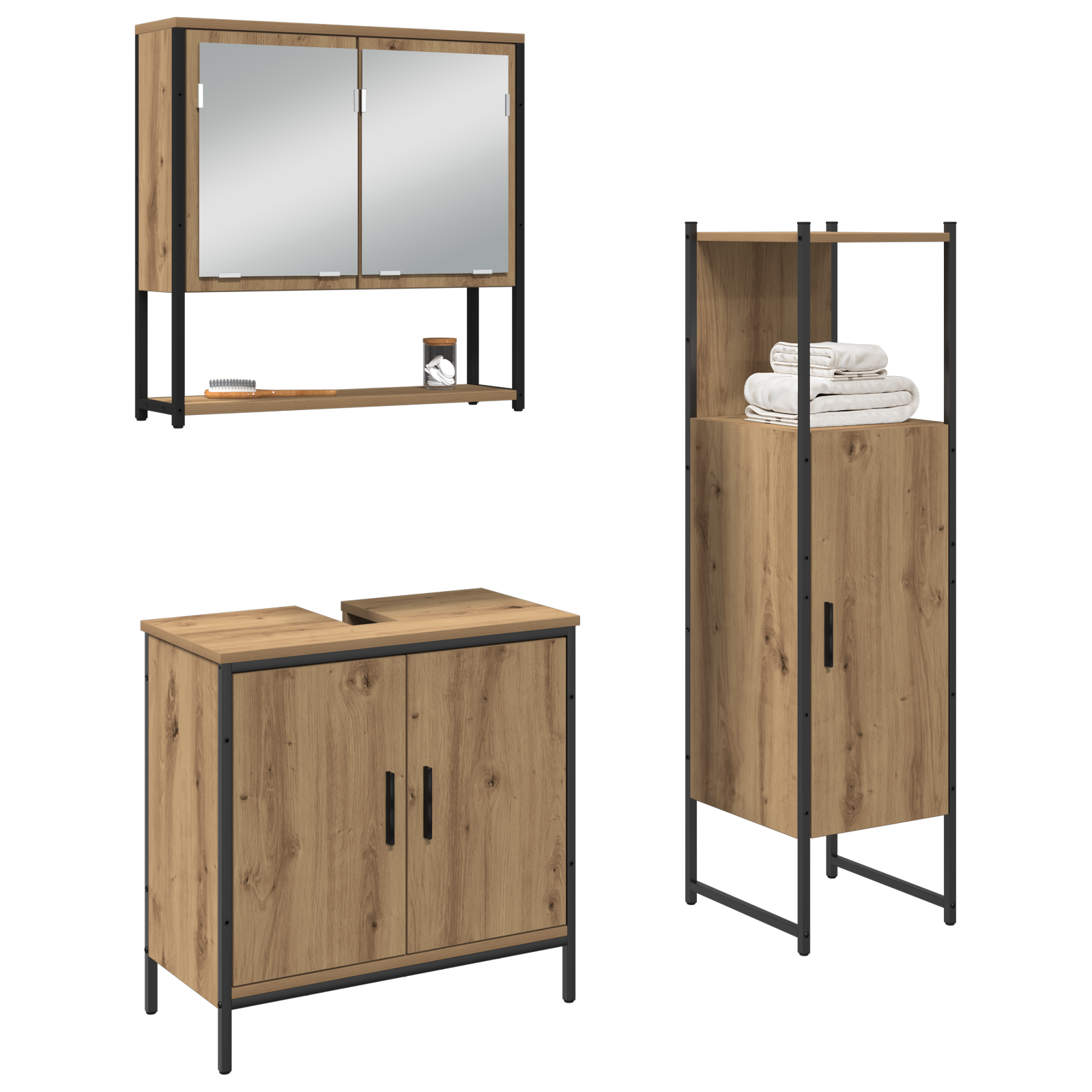 3 Piece Bathroom Furniture Set Artisan Oak Engineered Wood - Image 3