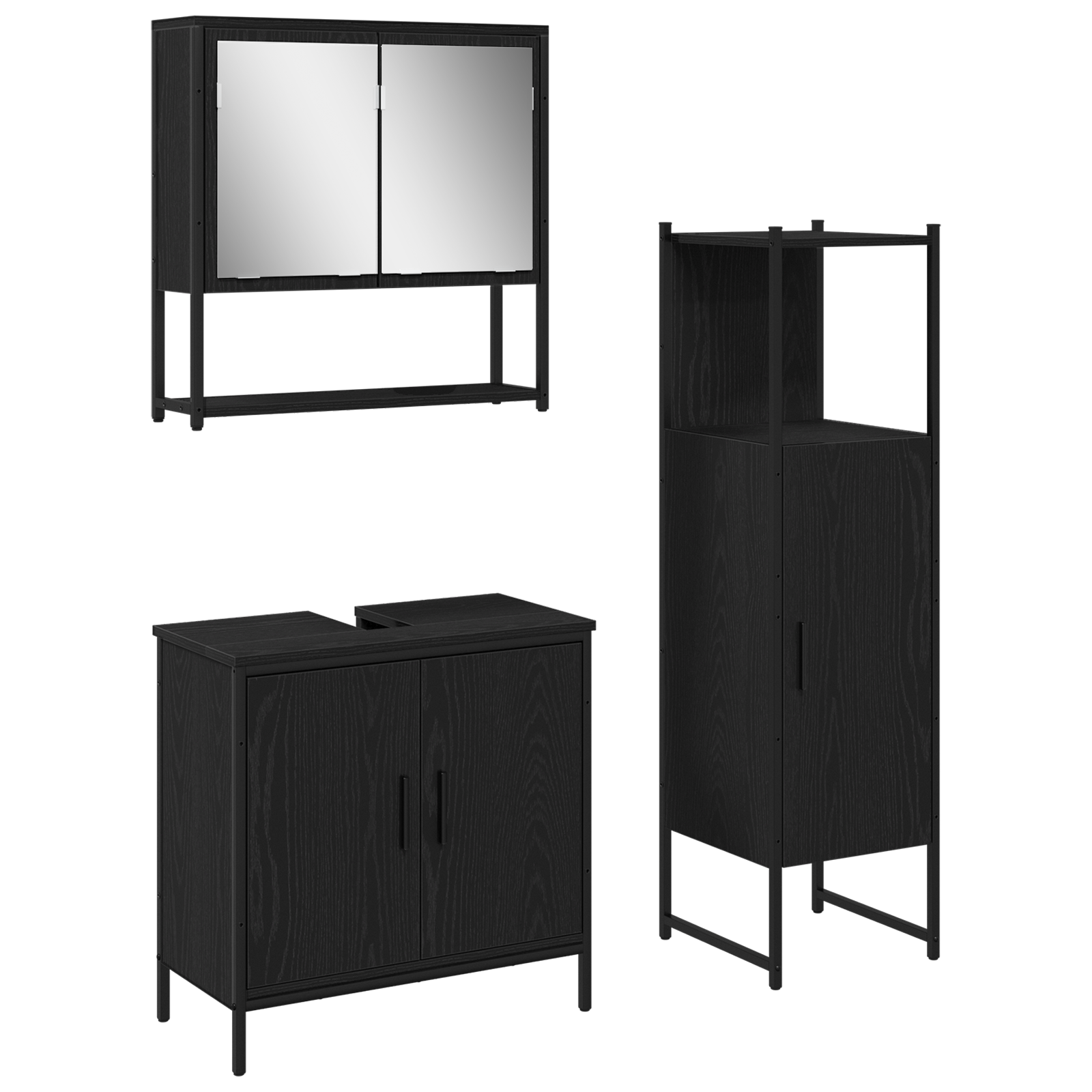 3 Piece Bathroom Furniture Set Black Oak Engineered Wood - Image 2