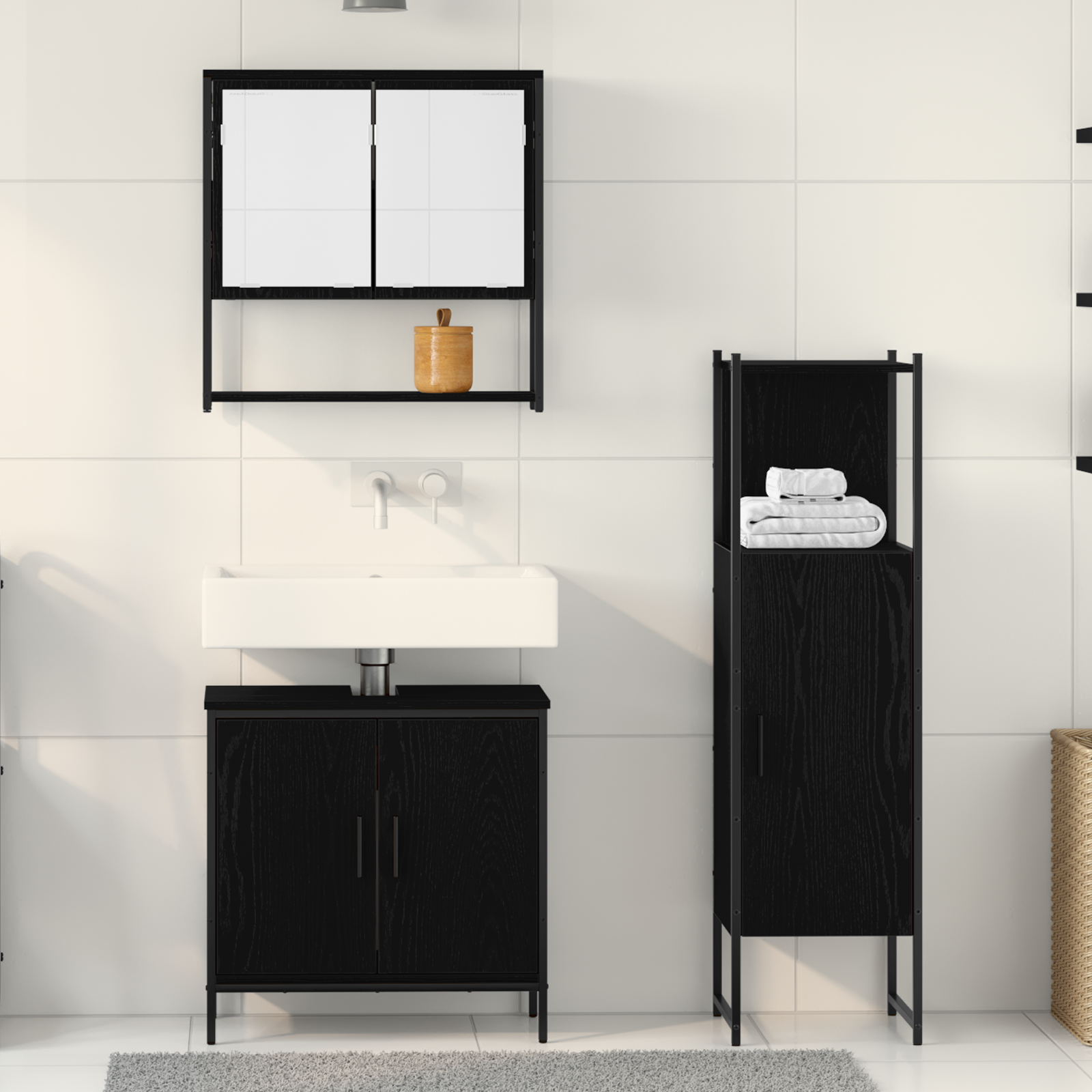 3 Piece Bathroom Furniture Set Black Oak Engineered Wood - Image 4