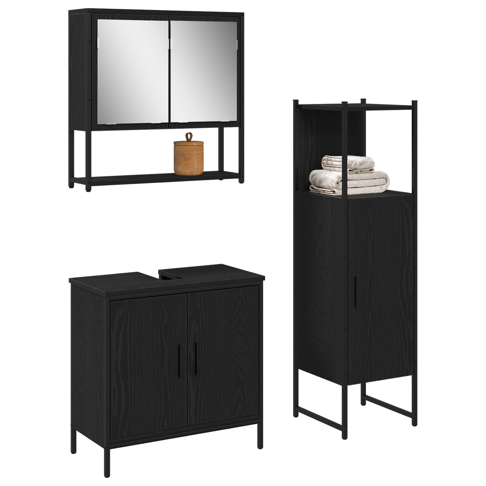 3 Piece Bathroom Furniture Set Black Oak Engineered Wood - Image 3