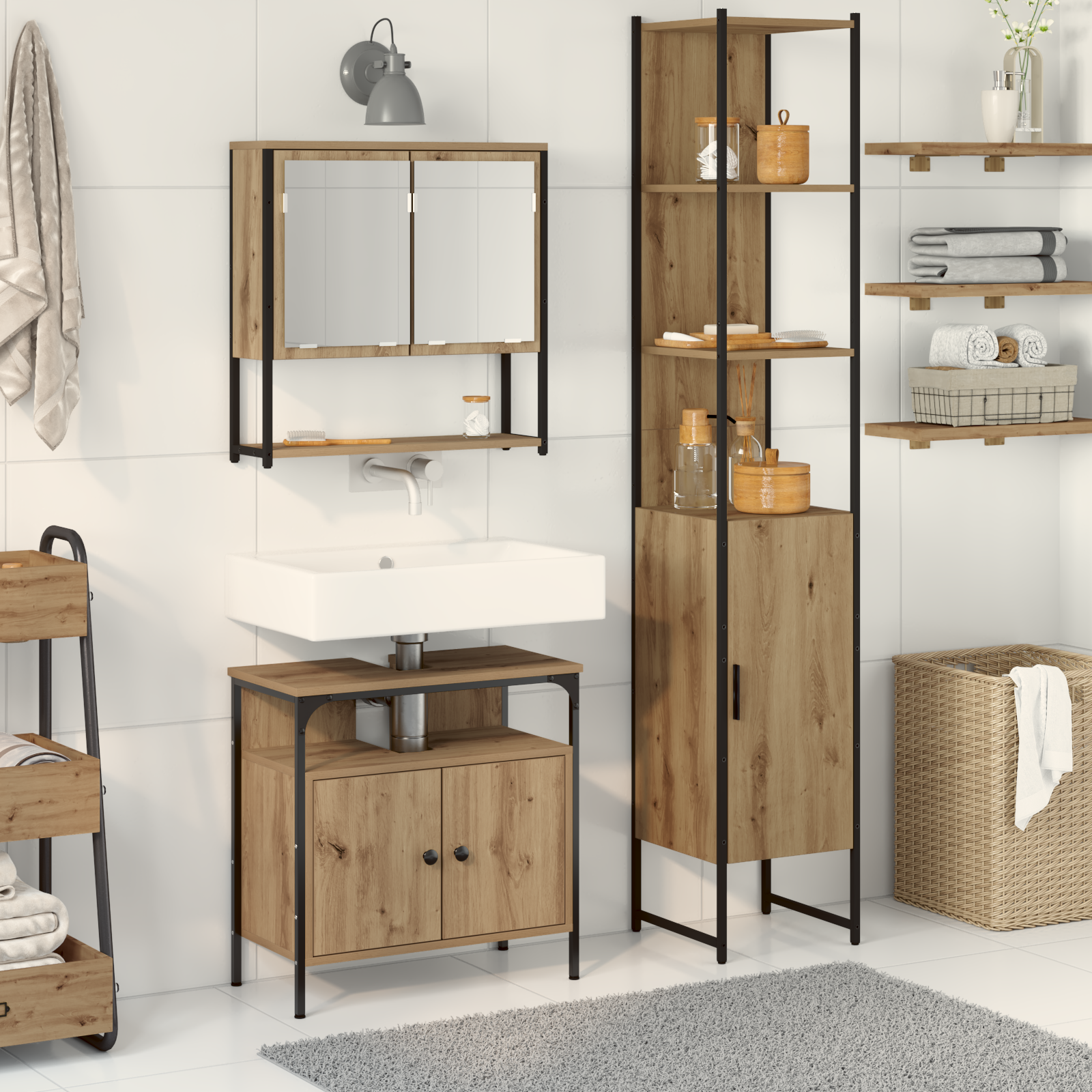 3 Piece Bathroom Furniture Set Artisan Oak Engineered Wood