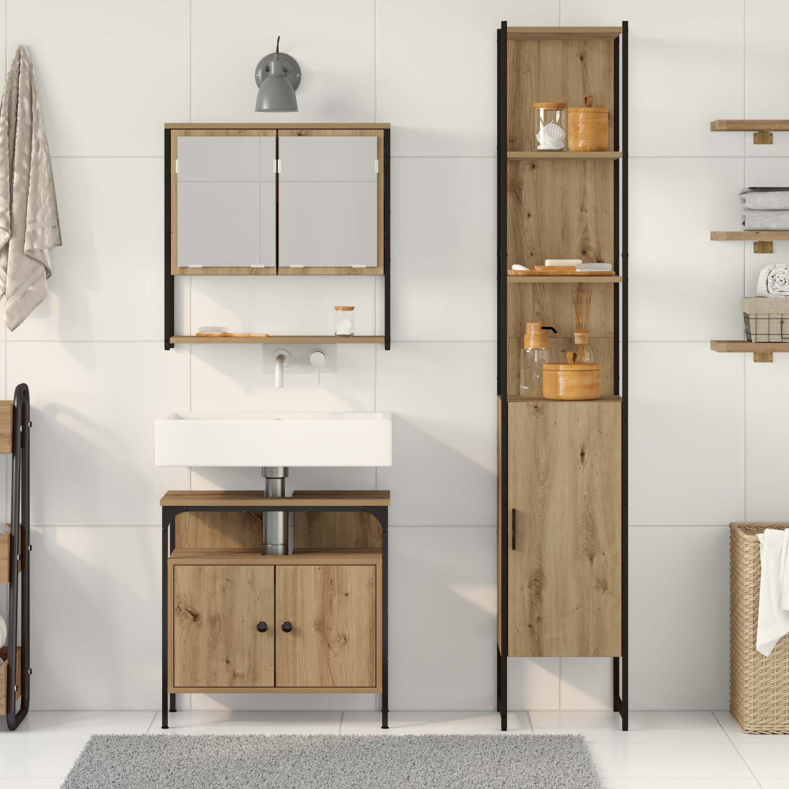 3 Piece Bathroom Furniture Set Artisan Oak Engineered Wood - Image 4