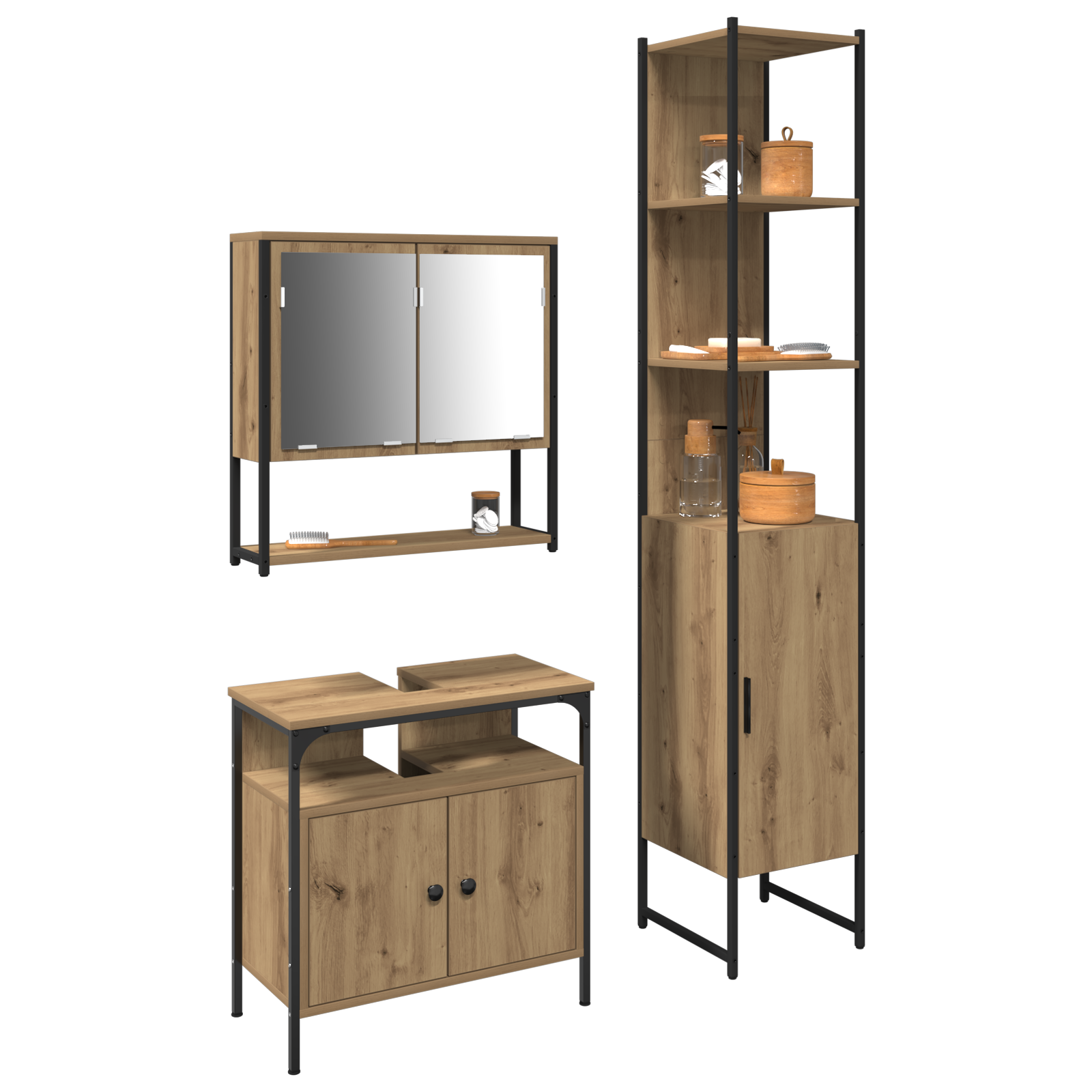 3 Piece Bathroom Furniture Set Artisan Oak Engineered Wood - Image 3