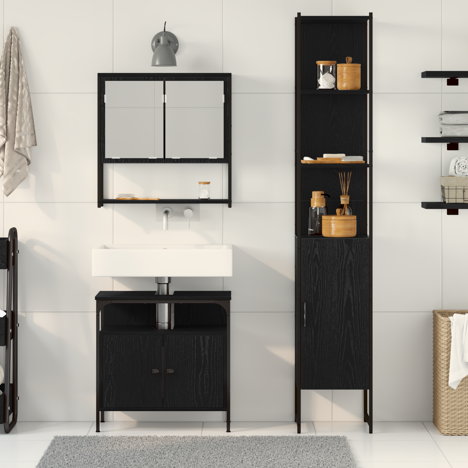 3 Piece Bathroom Furniture Set Black Oak Engineered Wood - Image 4
