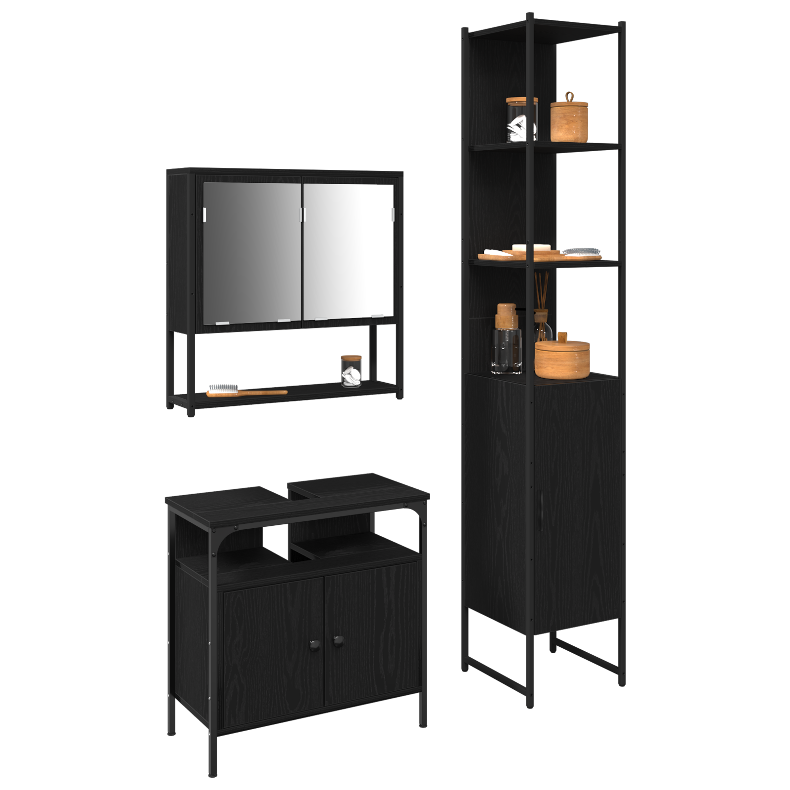 3 Piece Bathroom Furniture Set Black Oak Engineered Wood - Image 3