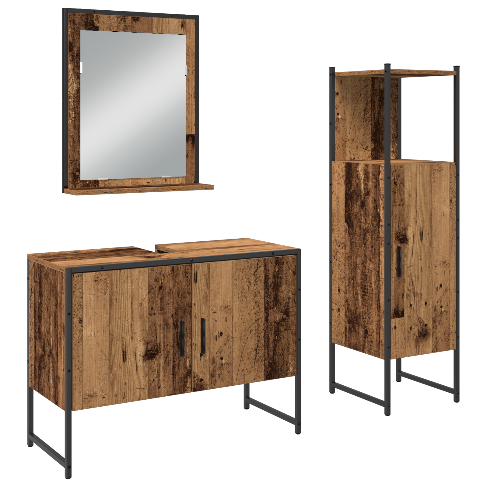 3 Piece Bathroom Furniture Set Old Wood Engineered Wood - Image 2