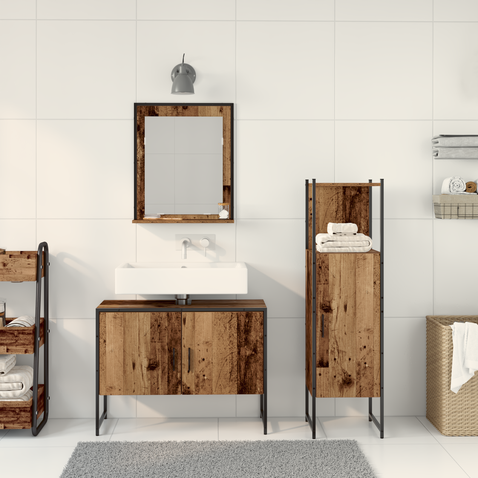 3 Piece Bathroom Furniture Set Old Wood Engineered Wood - Image 4