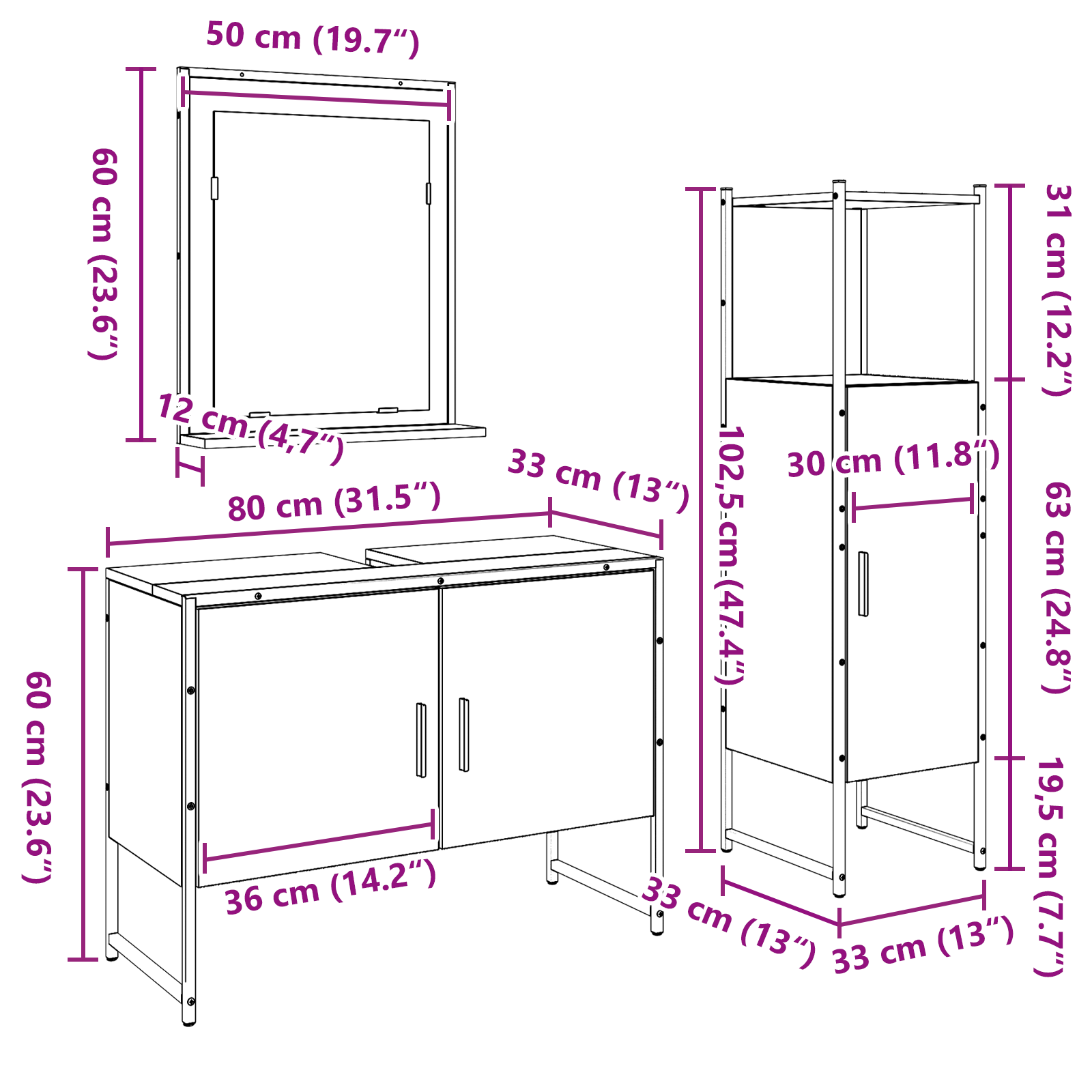 3 Piece Bathroom Furniture Set Old Wood Engineered Wood - Image 10