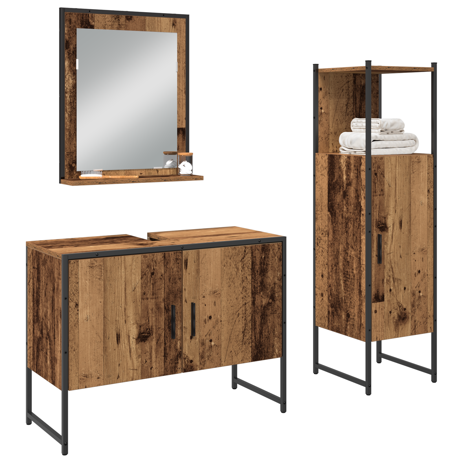 3 Piece Bathroom Furniture Set Old Wood Engineered Wood - Image 3