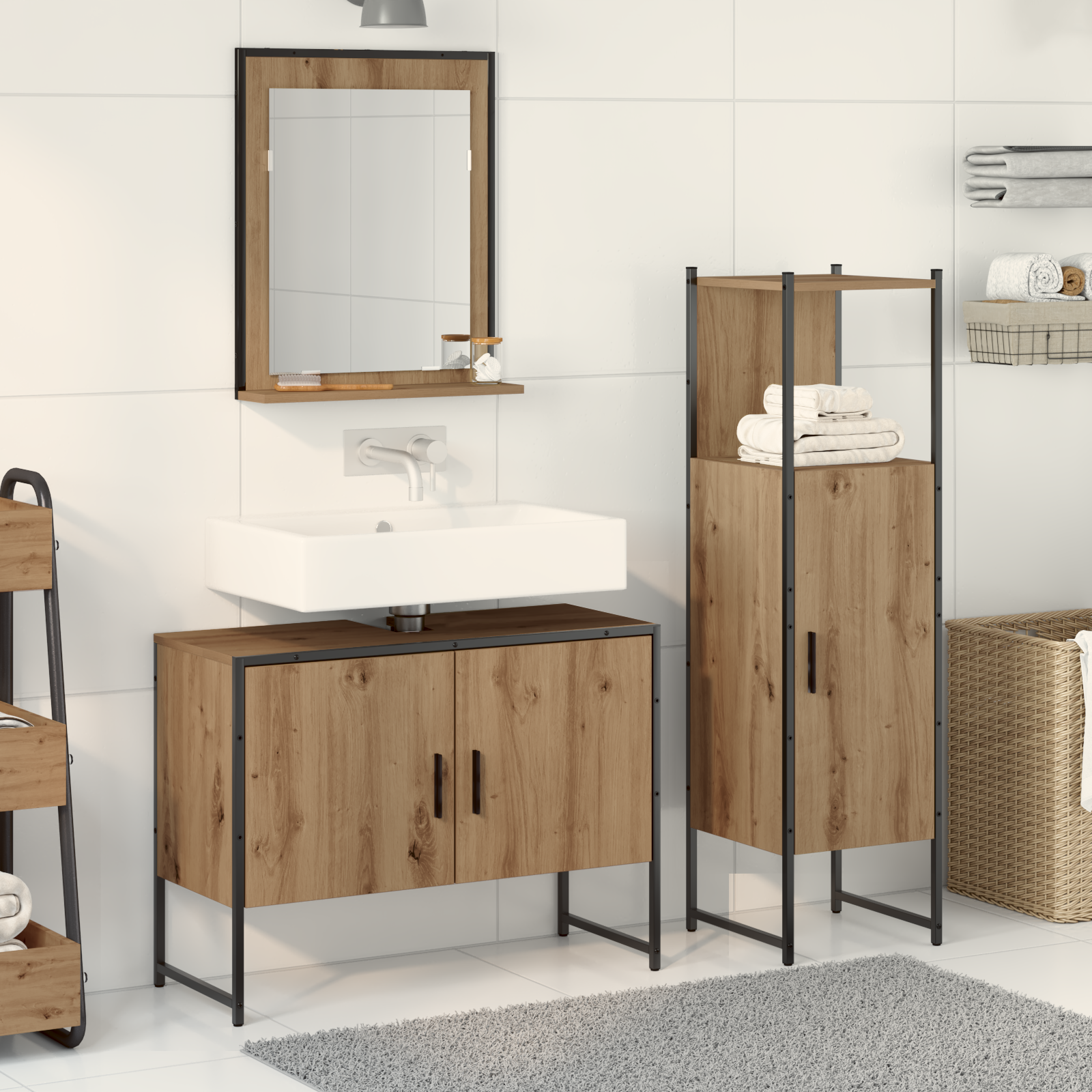 Thumbnail - vidaXL 3-teiliges Badezimmermöbelset Artisan Eiche, engineered wood