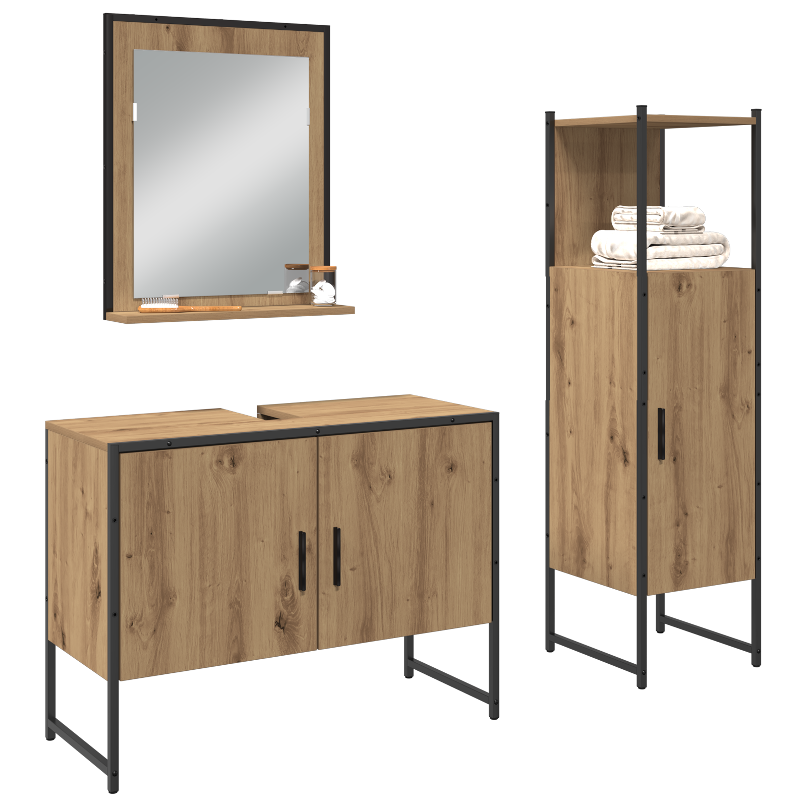 Thumbnail - vidaXL 3-teiliges Badezimmermöbelset Artisan Eiche, engineered wood