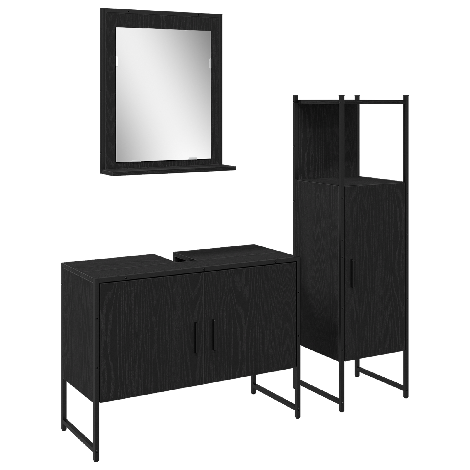 3 Piece Bathroom Furniture Set Black Oak Engineered Wood - Image 2