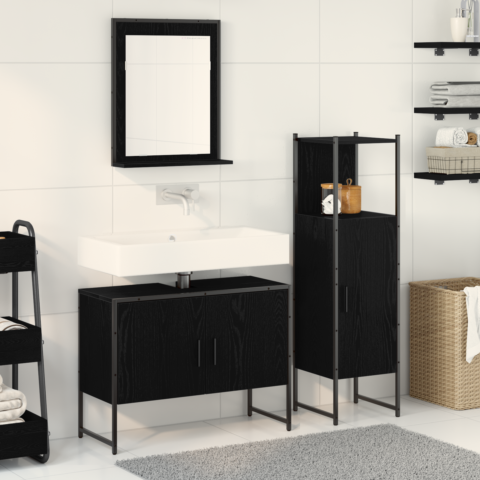 3 Piece Bathroom Furniture Set Black Oak Engineered Wood