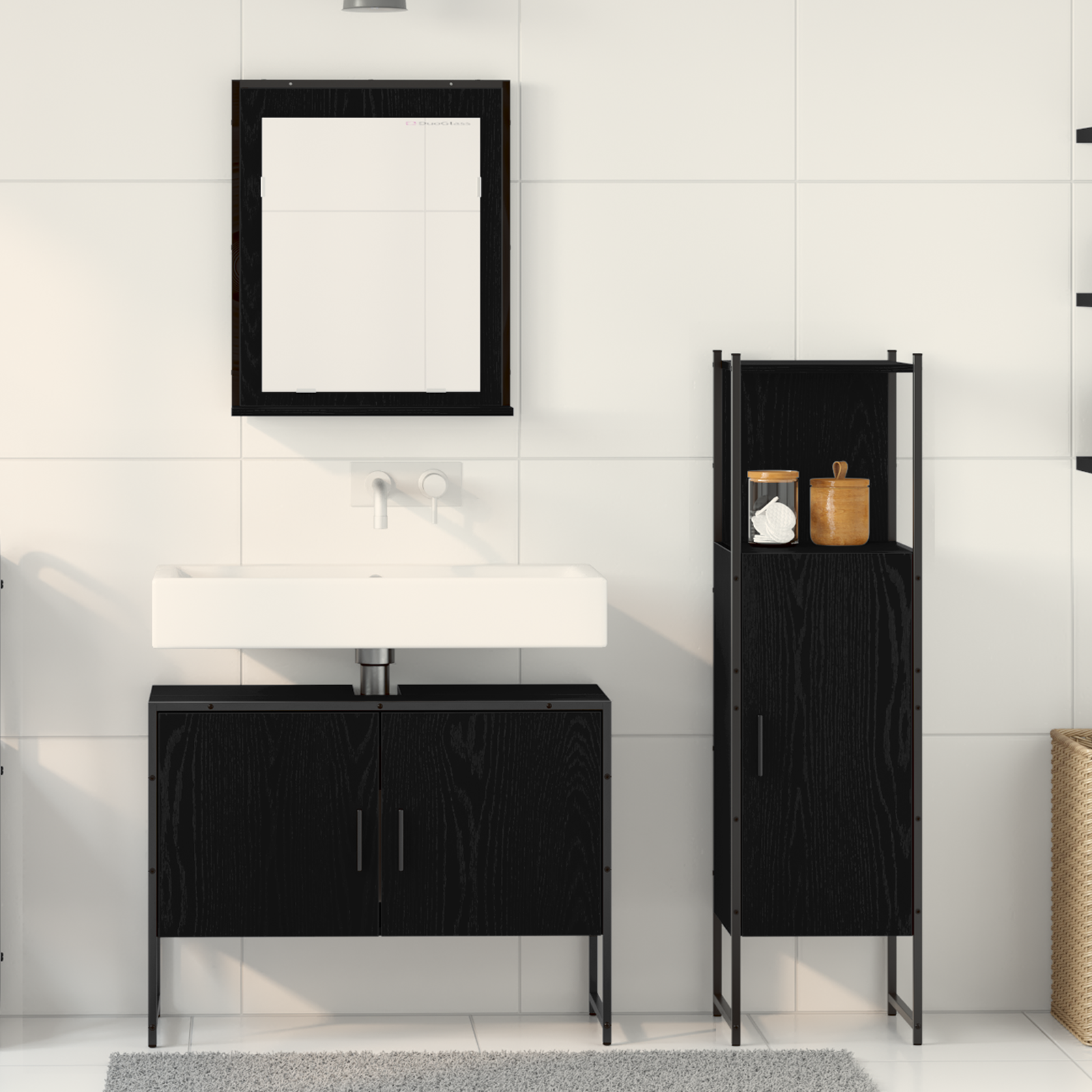 3 Piece Bathroom Furniture Set Black Oak Engineered Wood - Image 4