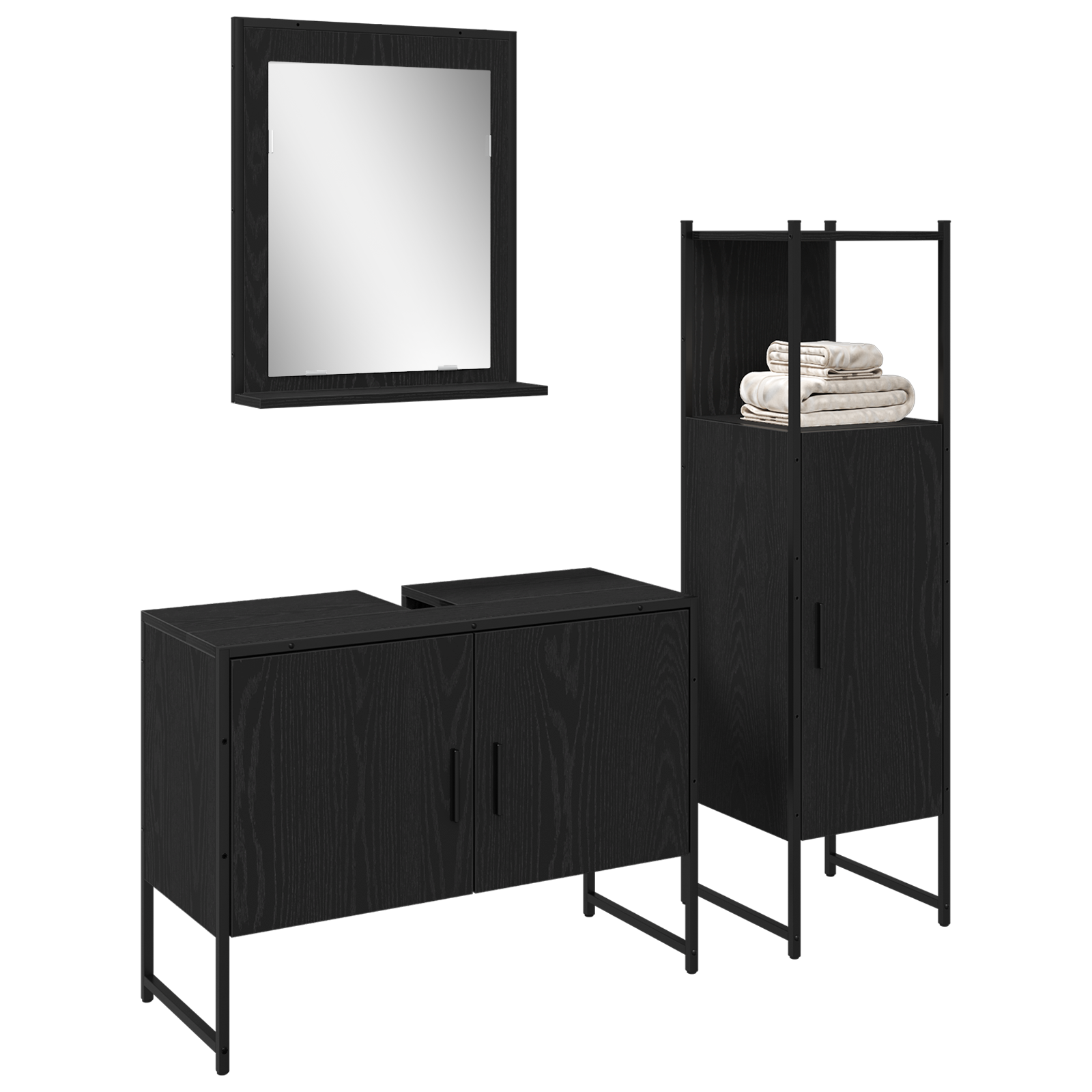 3 Piece Bathroom Furniture Set Black Oak Engineered Wood - Image 3