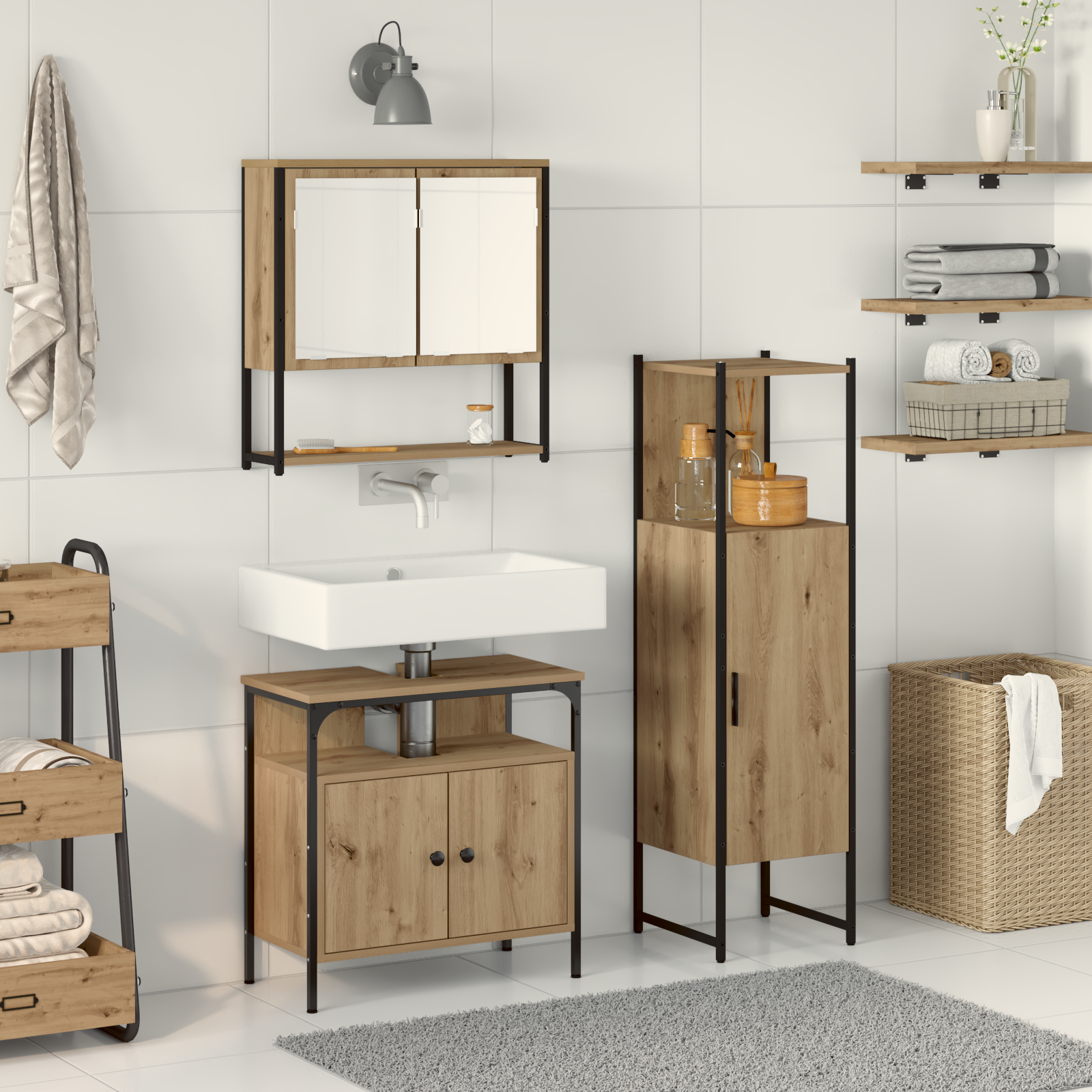 3 Piece Bathroom Furniture Set Artisan Oak Engineered Wood