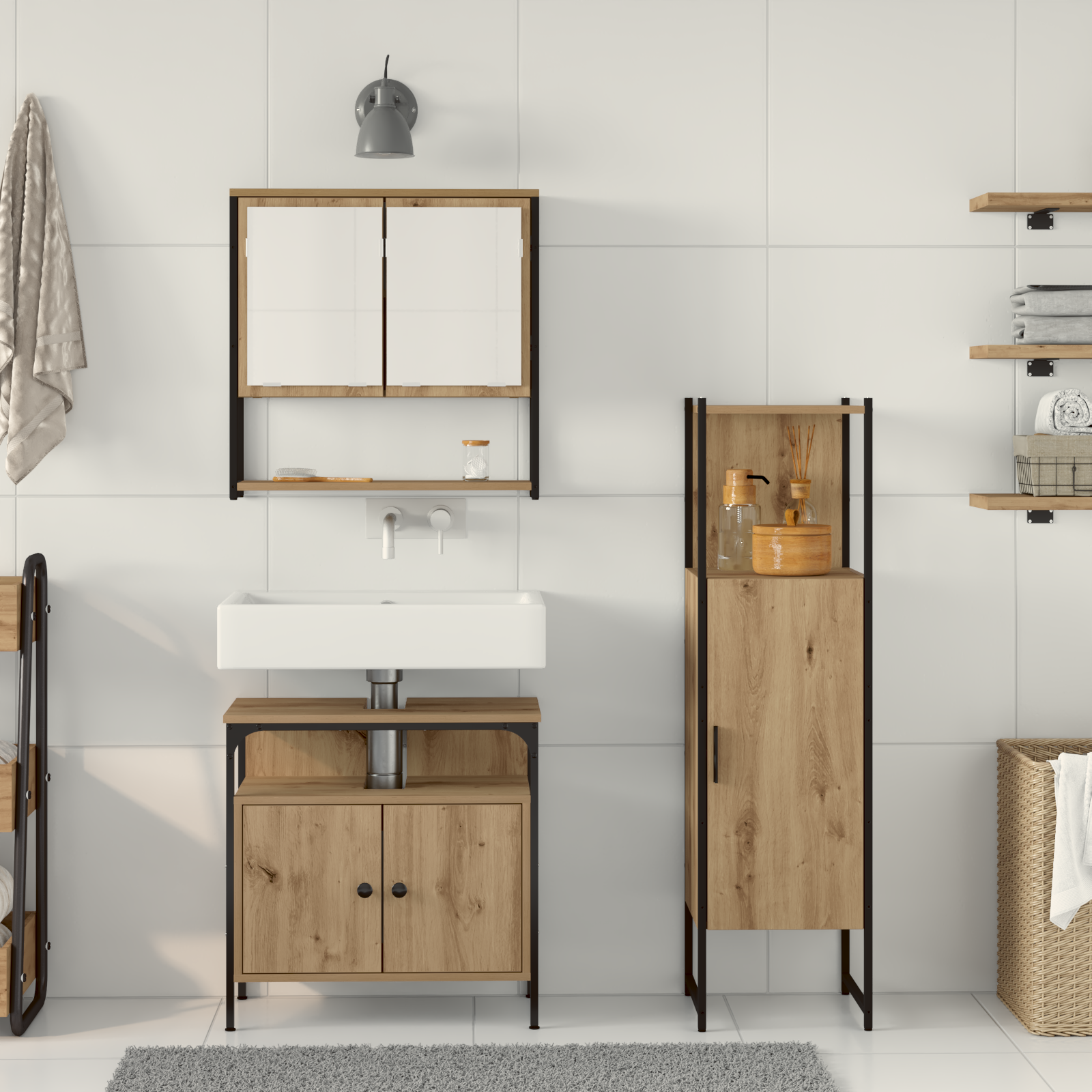 3 Piece Bathroom Furniture Set Artisan Oak Engineered Wood - Image 4