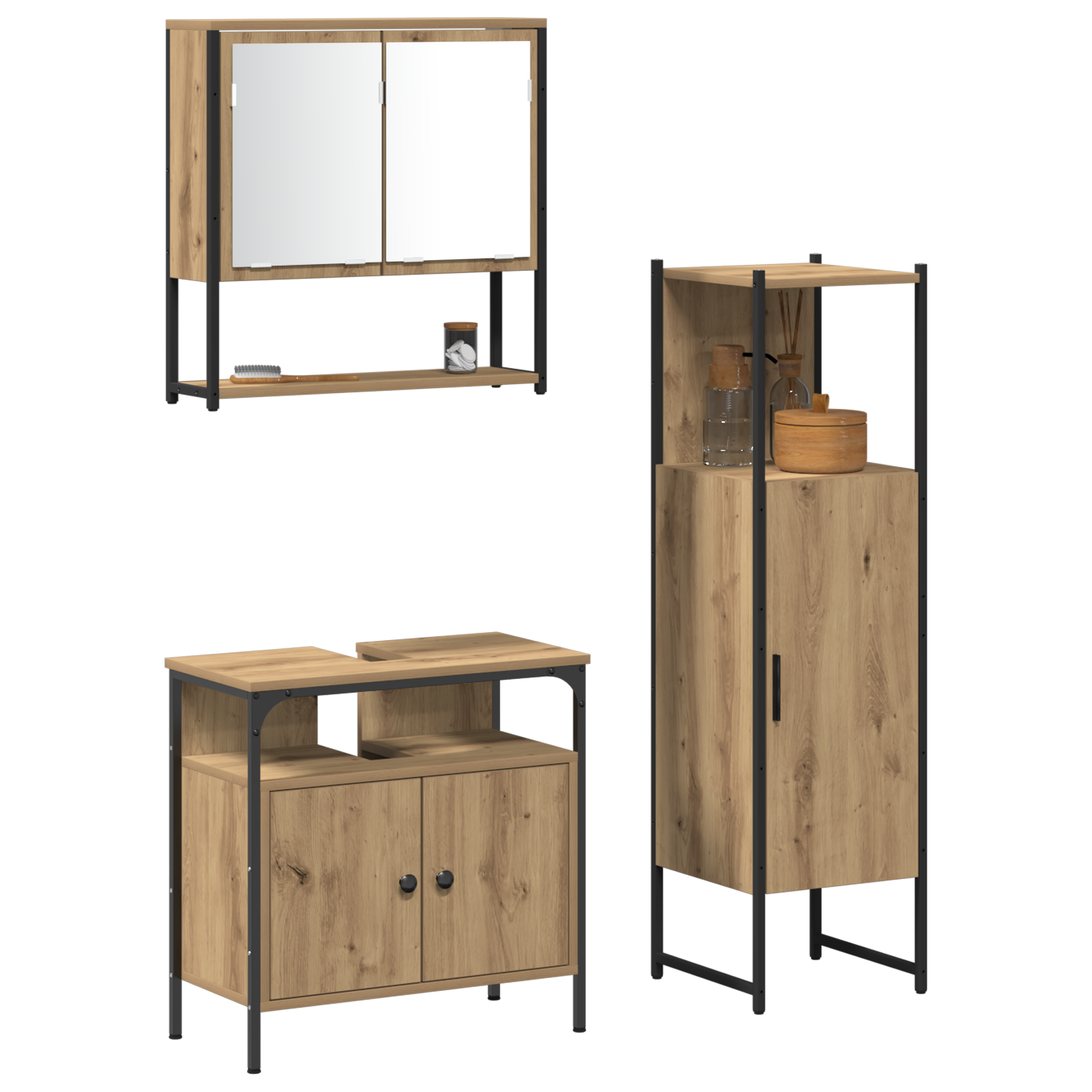 3 Piece Bathroom Furniture Set Artisan Oak Engineered Wood - Image 3