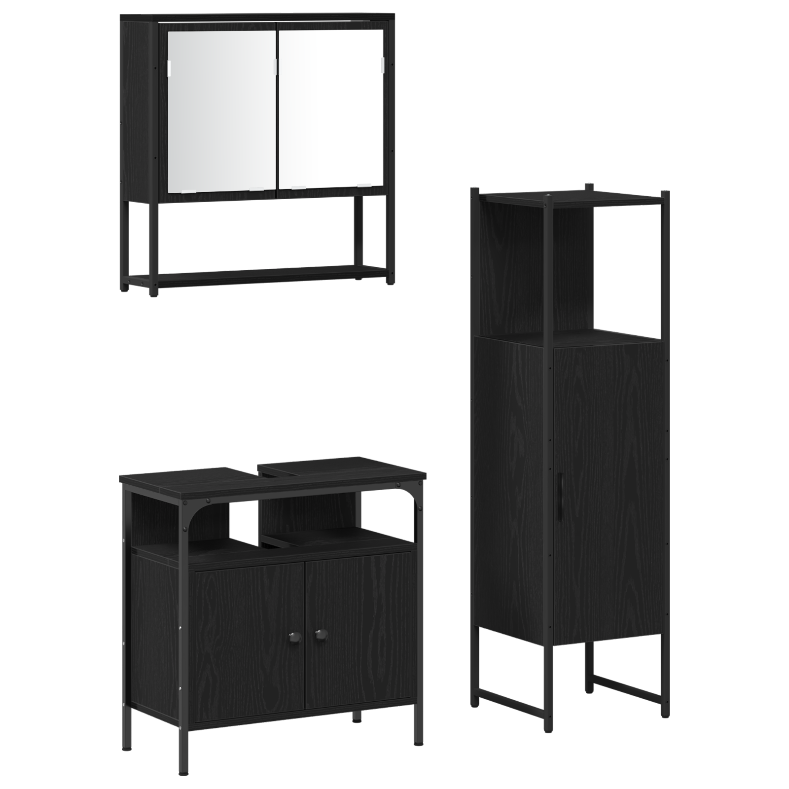 3 Piece Bathroom Furniture Set Black Oak Engineered Wood - Image 2