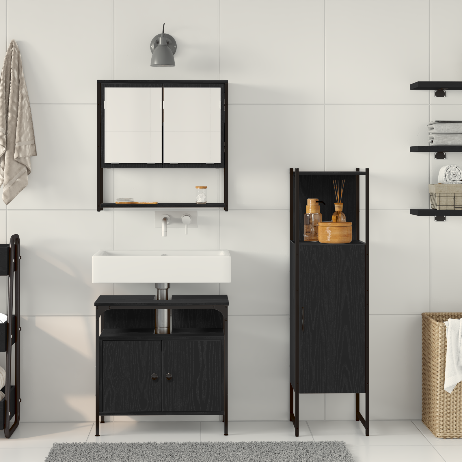 3 Piece Bathroom Furniture Set Black Oak Engineered Wood - Image 4