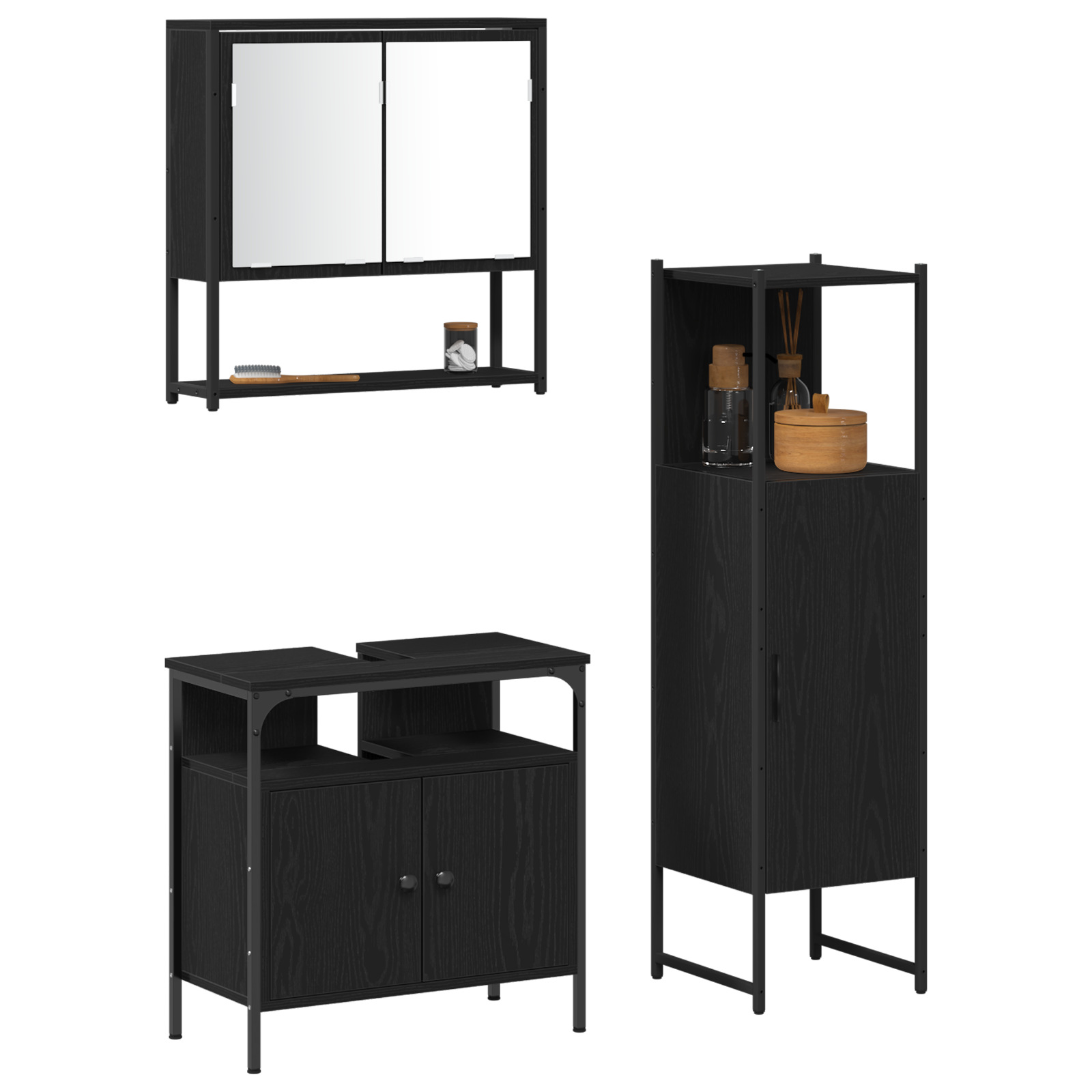 3 Piece Bathroom Furniture Set Black Oak Engineered Wood - Image 3