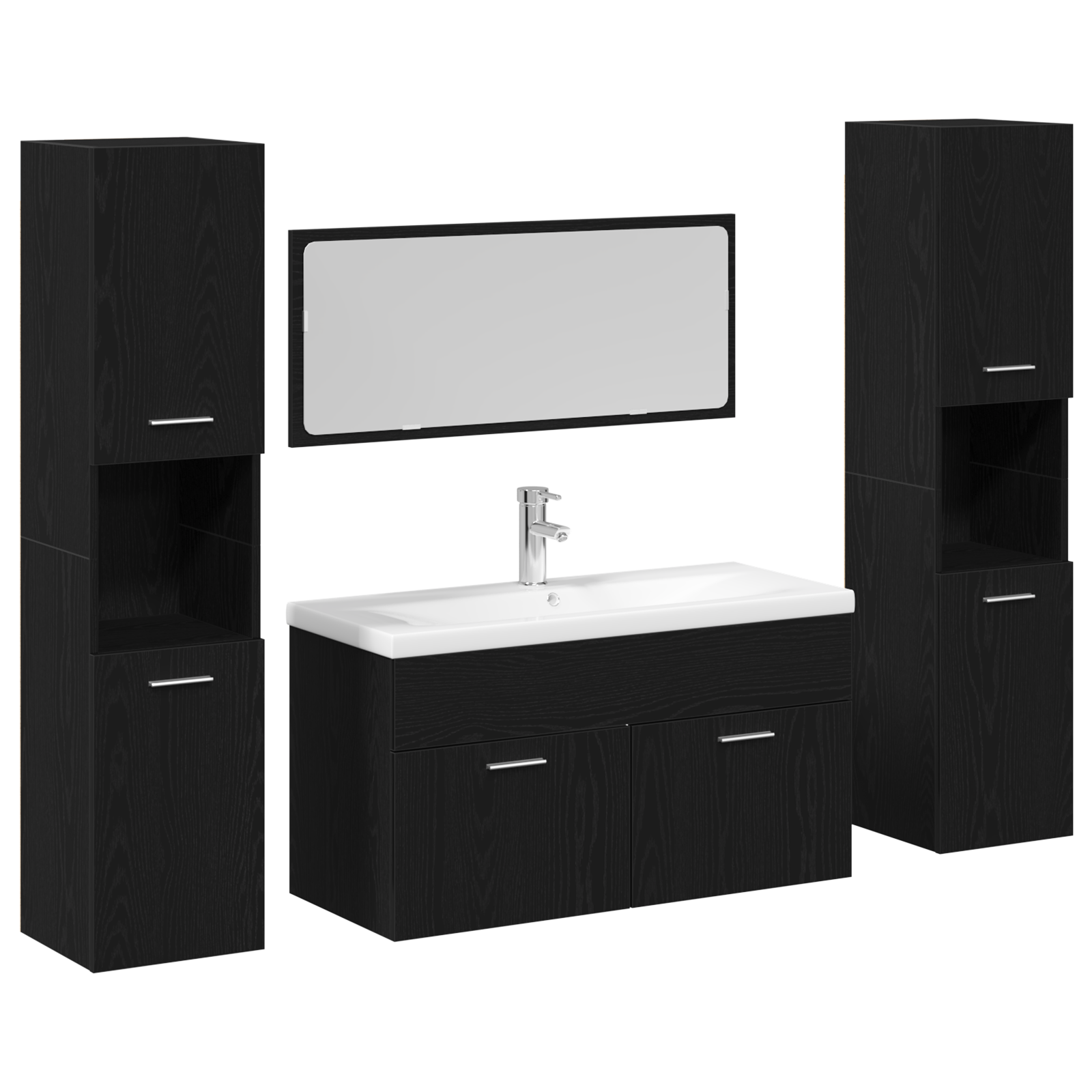 5 Piece Bathroom Furniture Set Black Oak Engineered Wood - Image 2