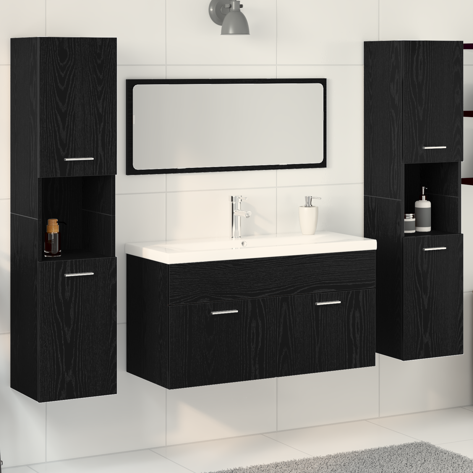 5 Piece Bathroom Furniture Set Black Oak Engineered Wood