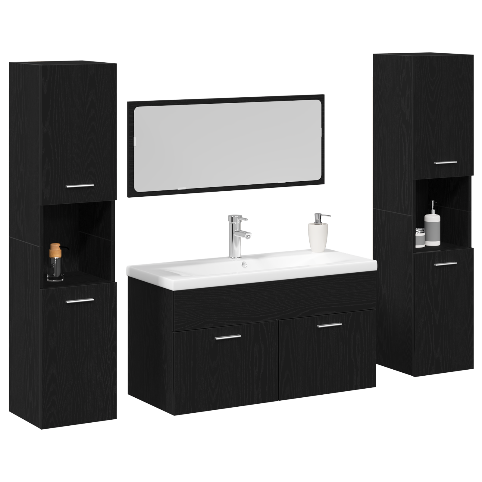 5 Piece Bathroom Furniture Set Black Oak Engineered Wood - Image 3