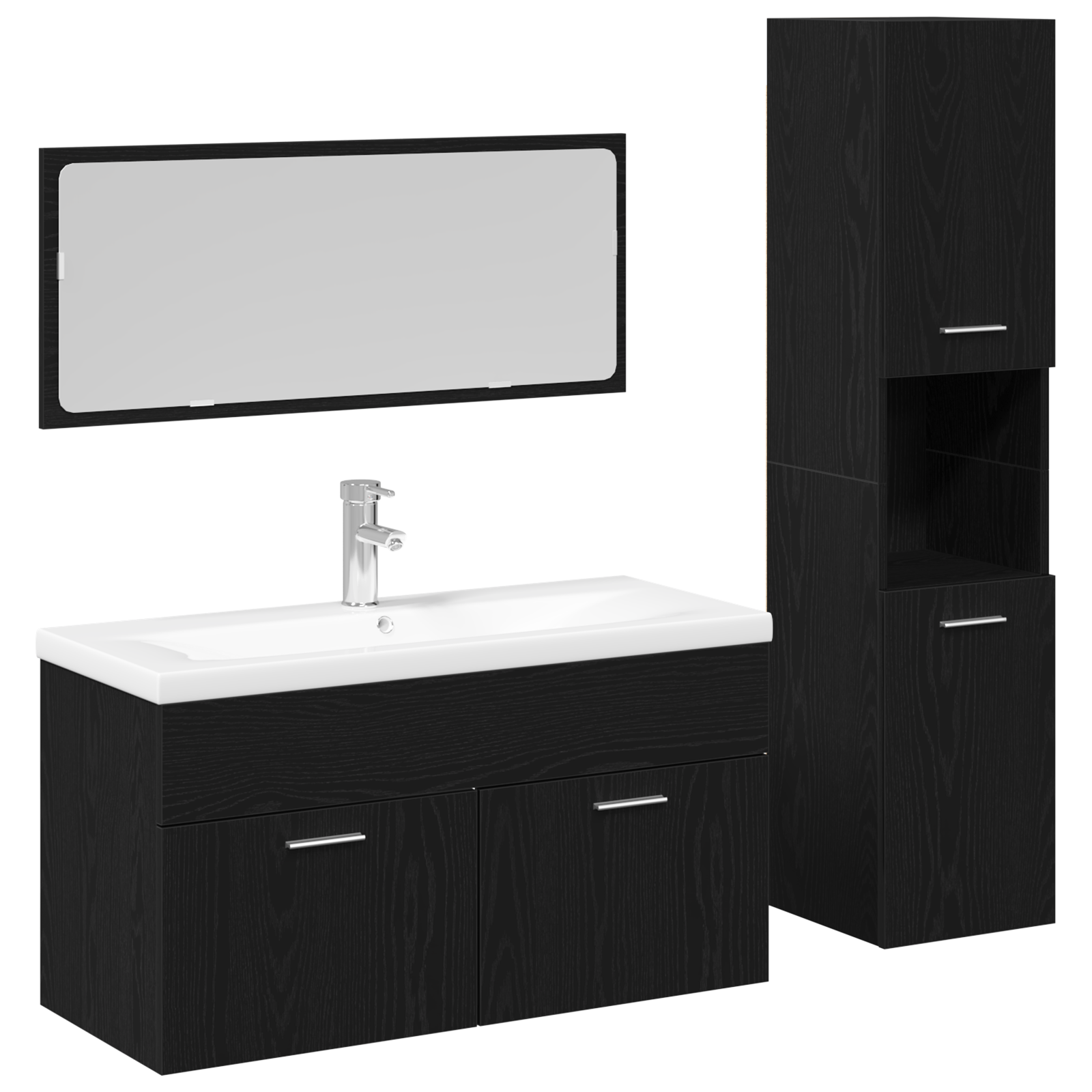 2 Piece Bathroom Furniture Set Black Oak Engineered Wood