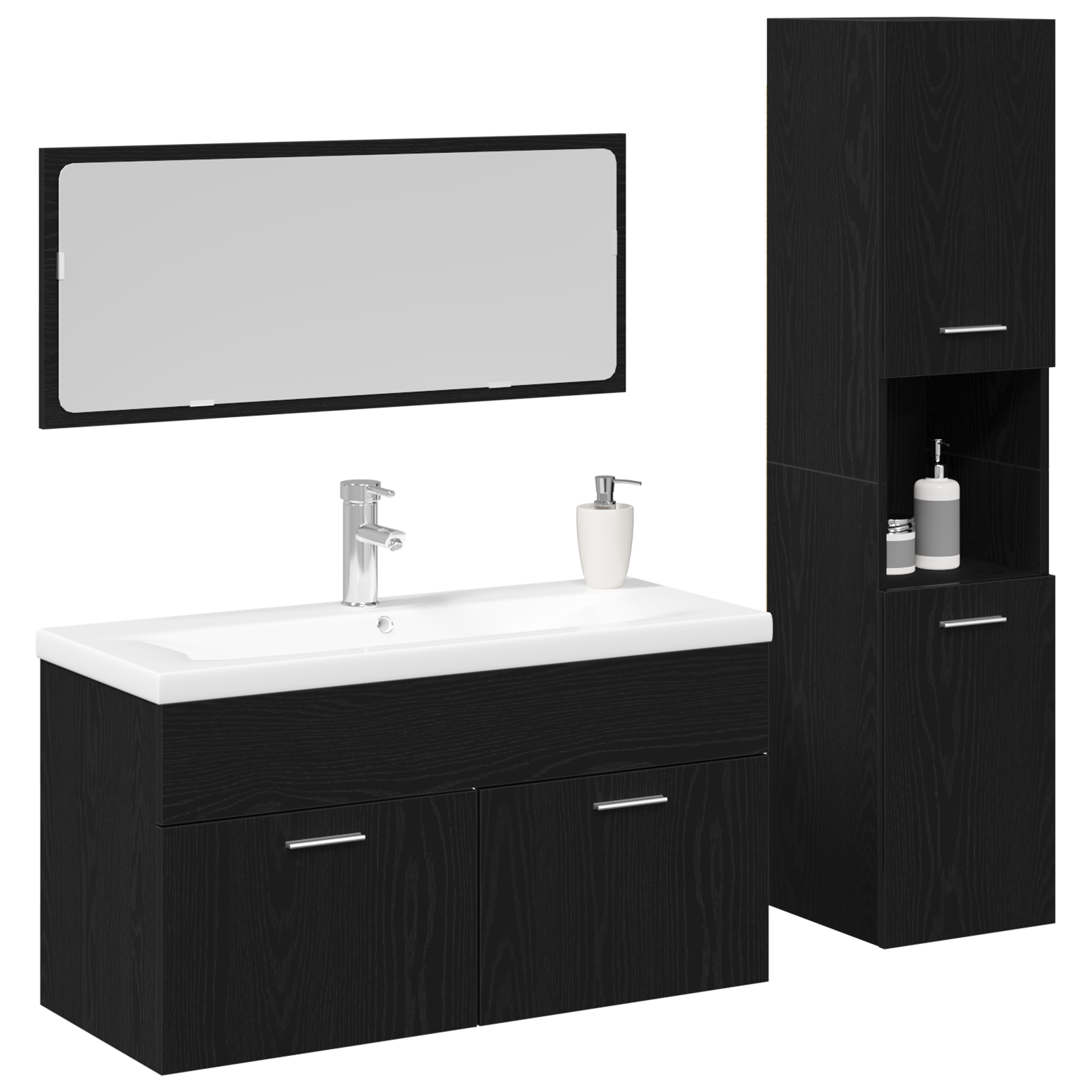 2 Piece Bathroom Furniture Set Black Oak Engineered Wood - Image 2