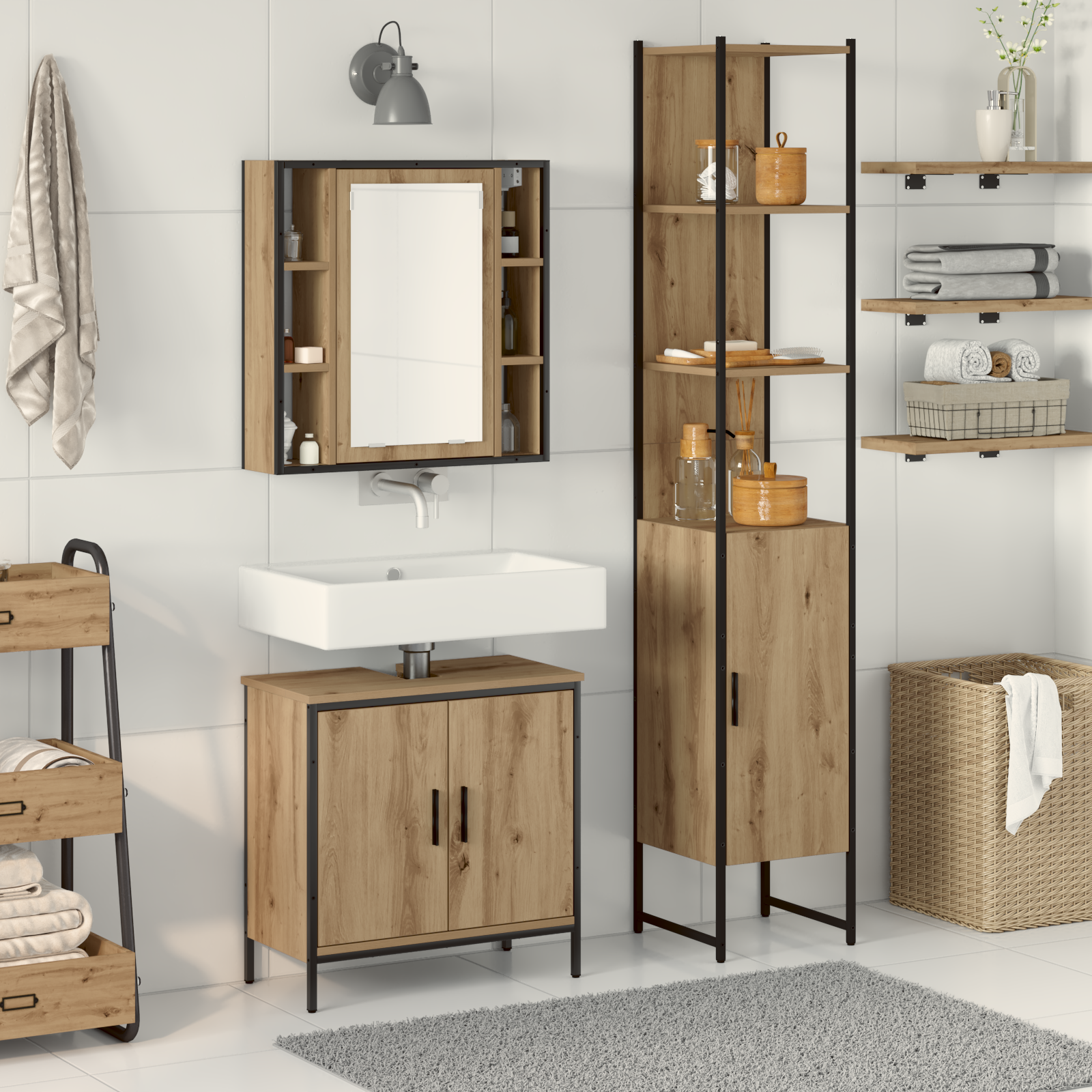 Bathroom Cabinet Artisan Oak 33x33x185.5 cm Engineered Wood