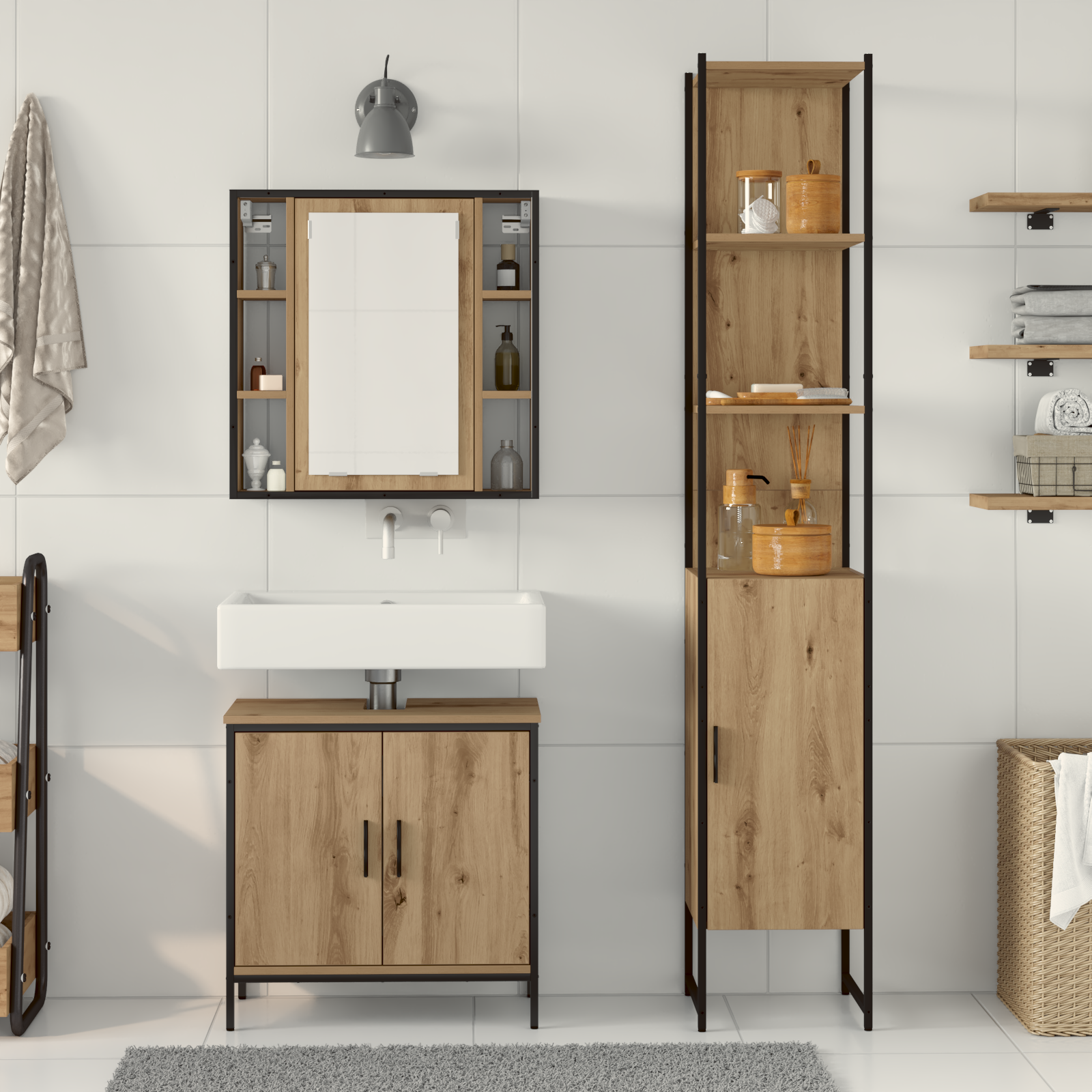 Bathroom Cabinet Artisan Oak 33x33x185.5 cm Engineered Wood - Image 4