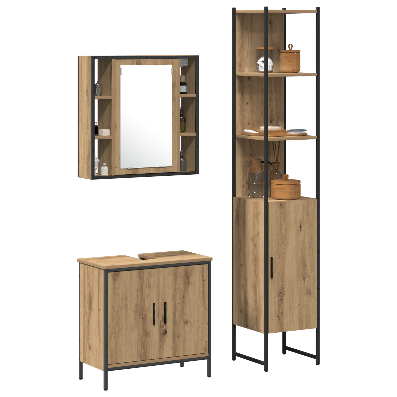 Bathroom Cabinet Artisan Oak 33x33x185.5 cm Engineered Wood - Image 3