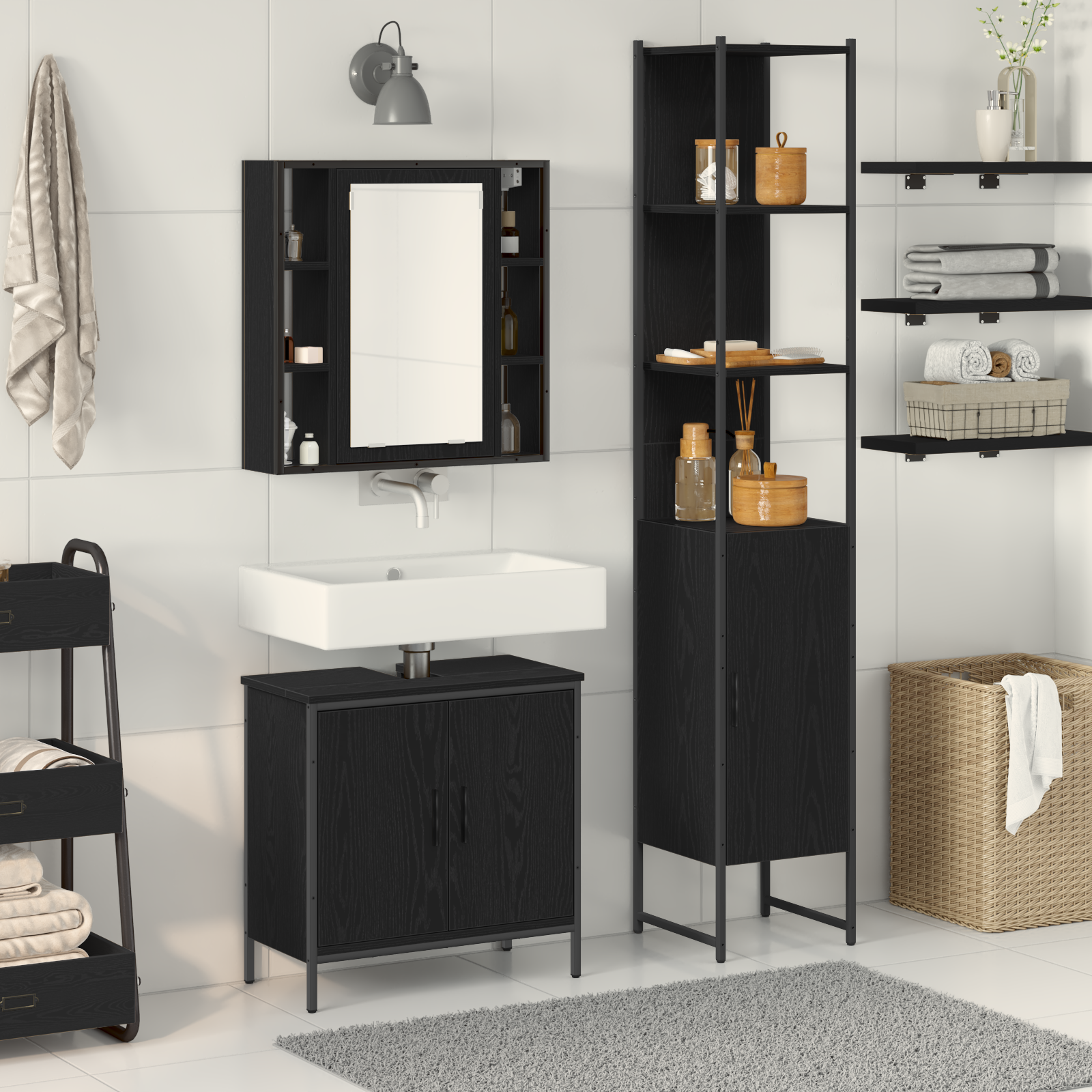 Bathroom Sink Cabinet Black Oak 60x30x60 cm Engineered Wood
