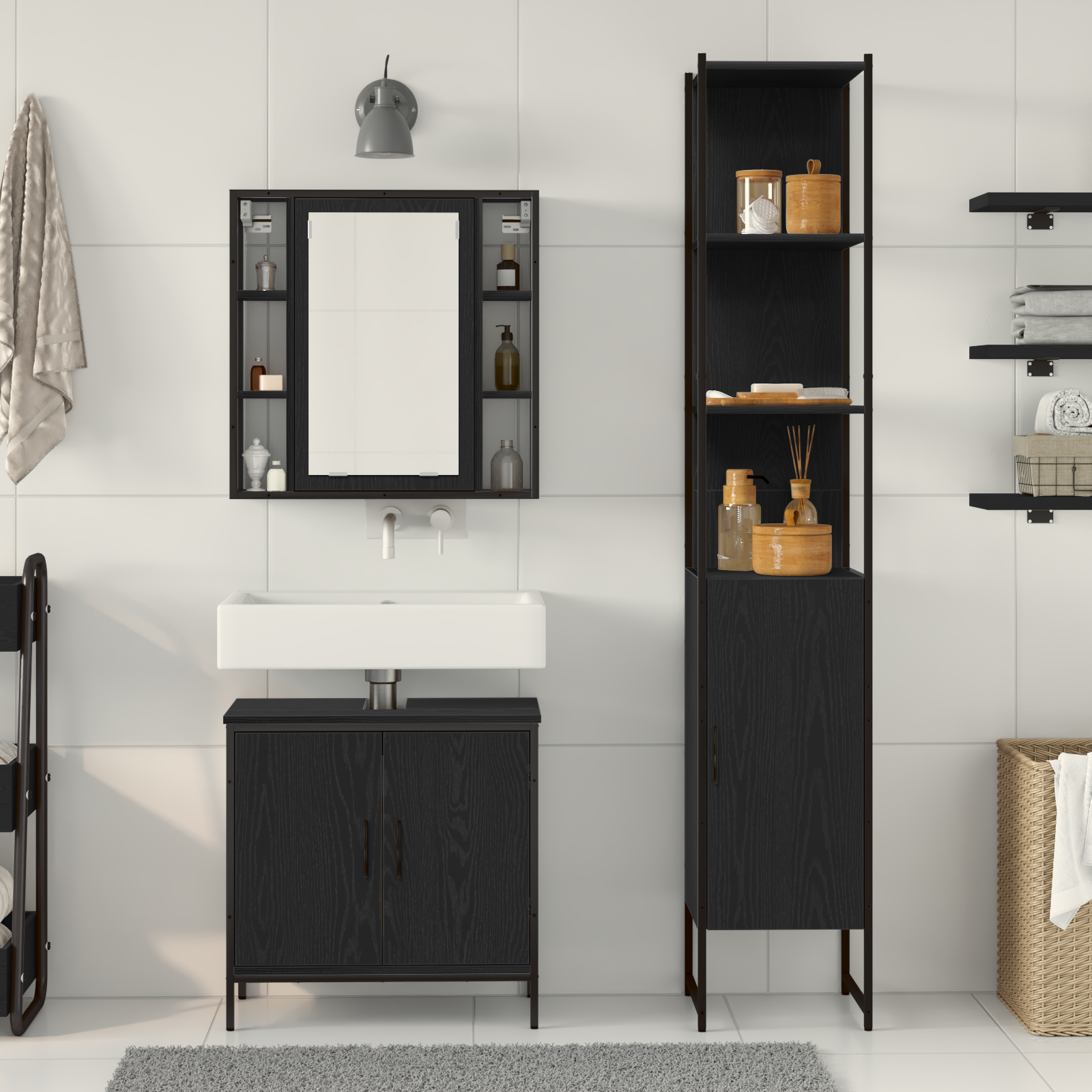 Bathroom Sink Cabinet Black Oak 60x30x60 cm Engineered Wood - Image 4