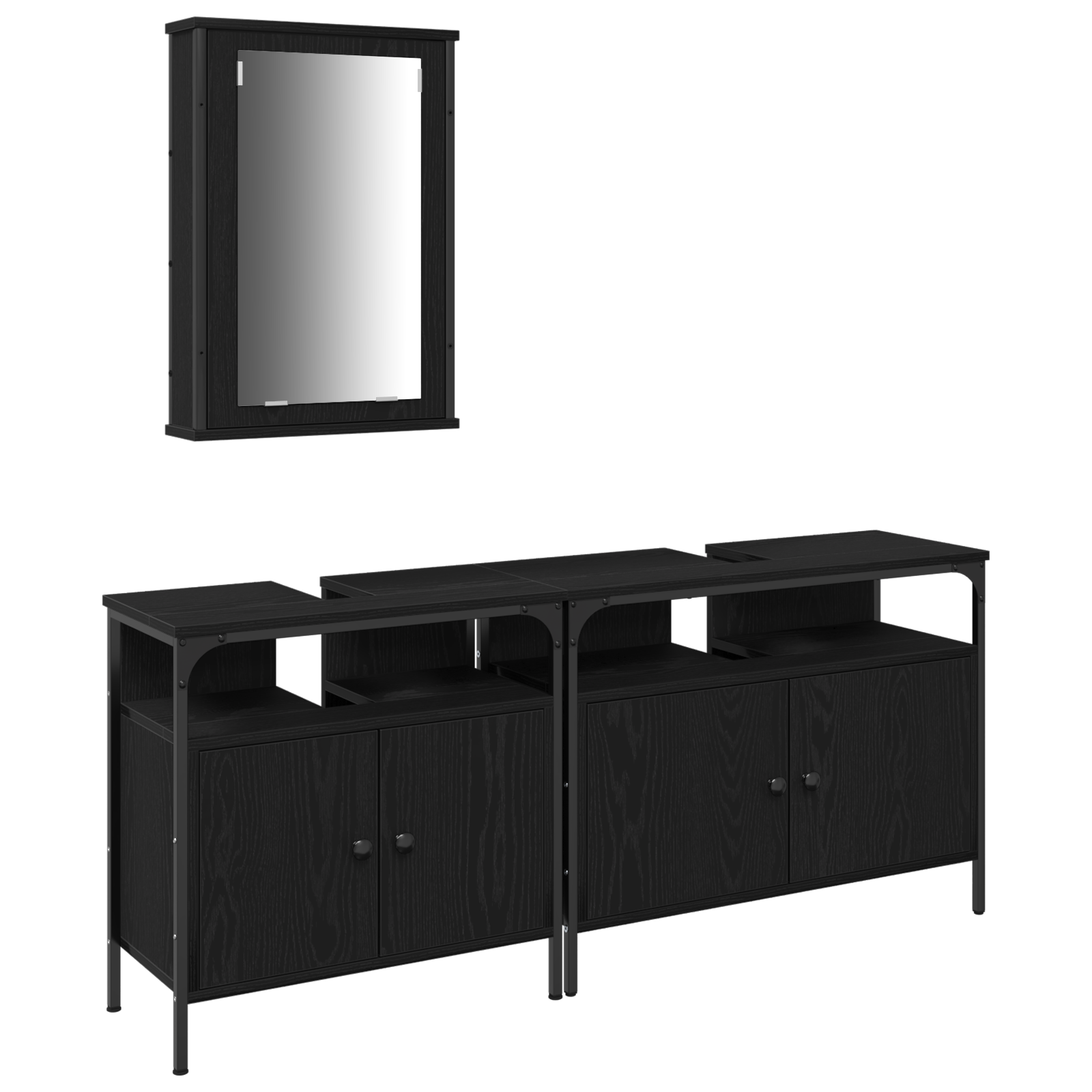 3 Piece Bathroom Furniture Set Black Oak Engineered Wood - Image 2