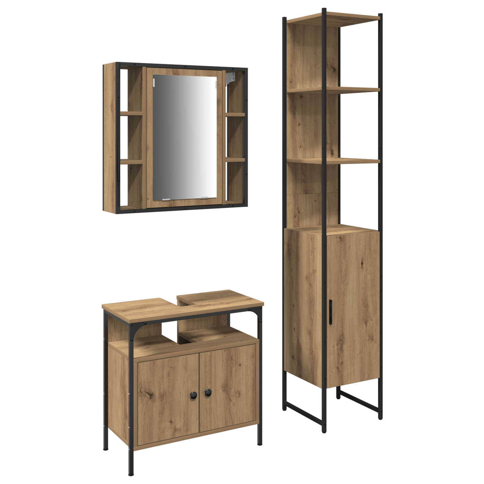 Bathroom Furniture Set Set of 3 Artisan Oak Engineered Wood, Metal - Image 2