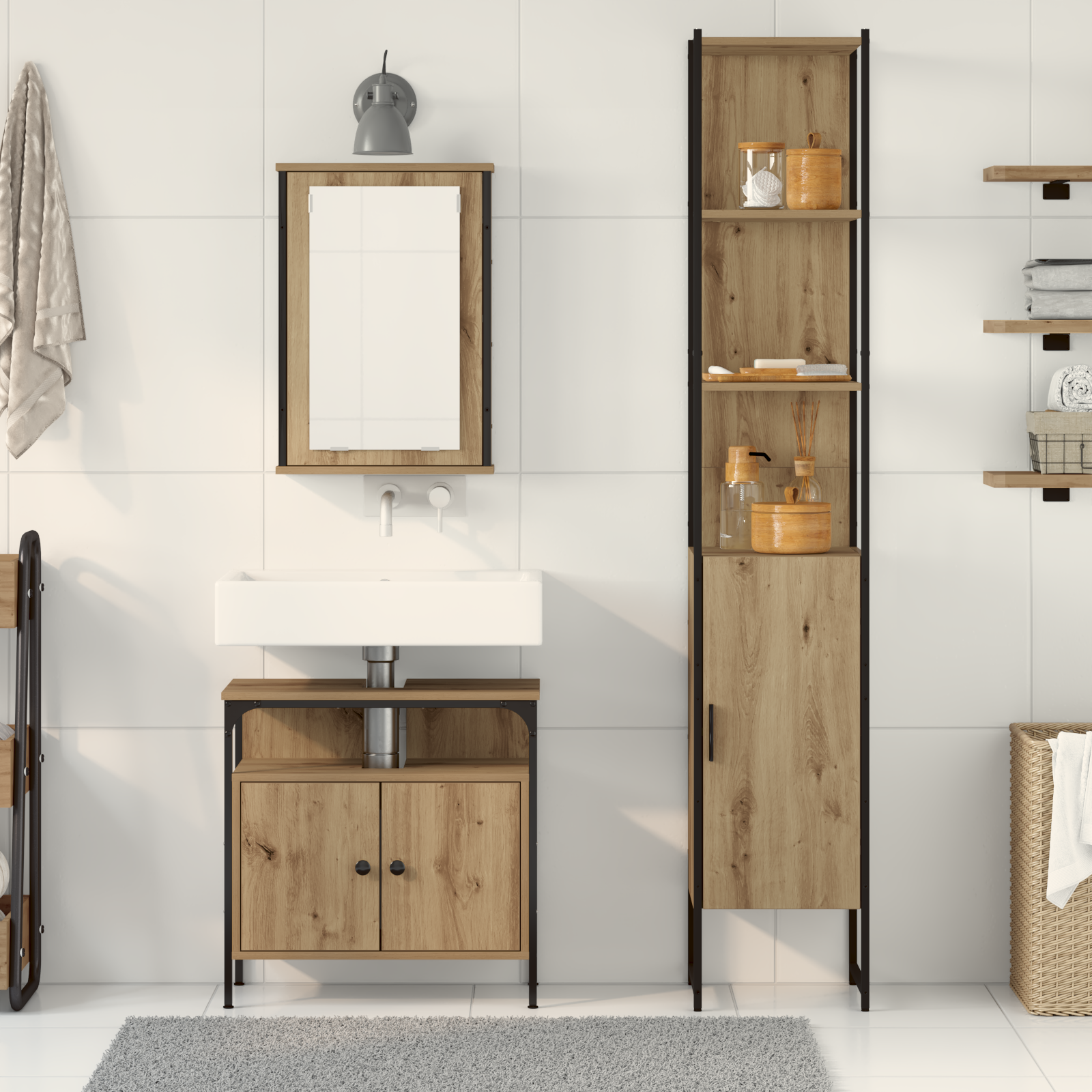 3-Piece Dressing Table Set in Brown Oak Engineered Wood - Image 4