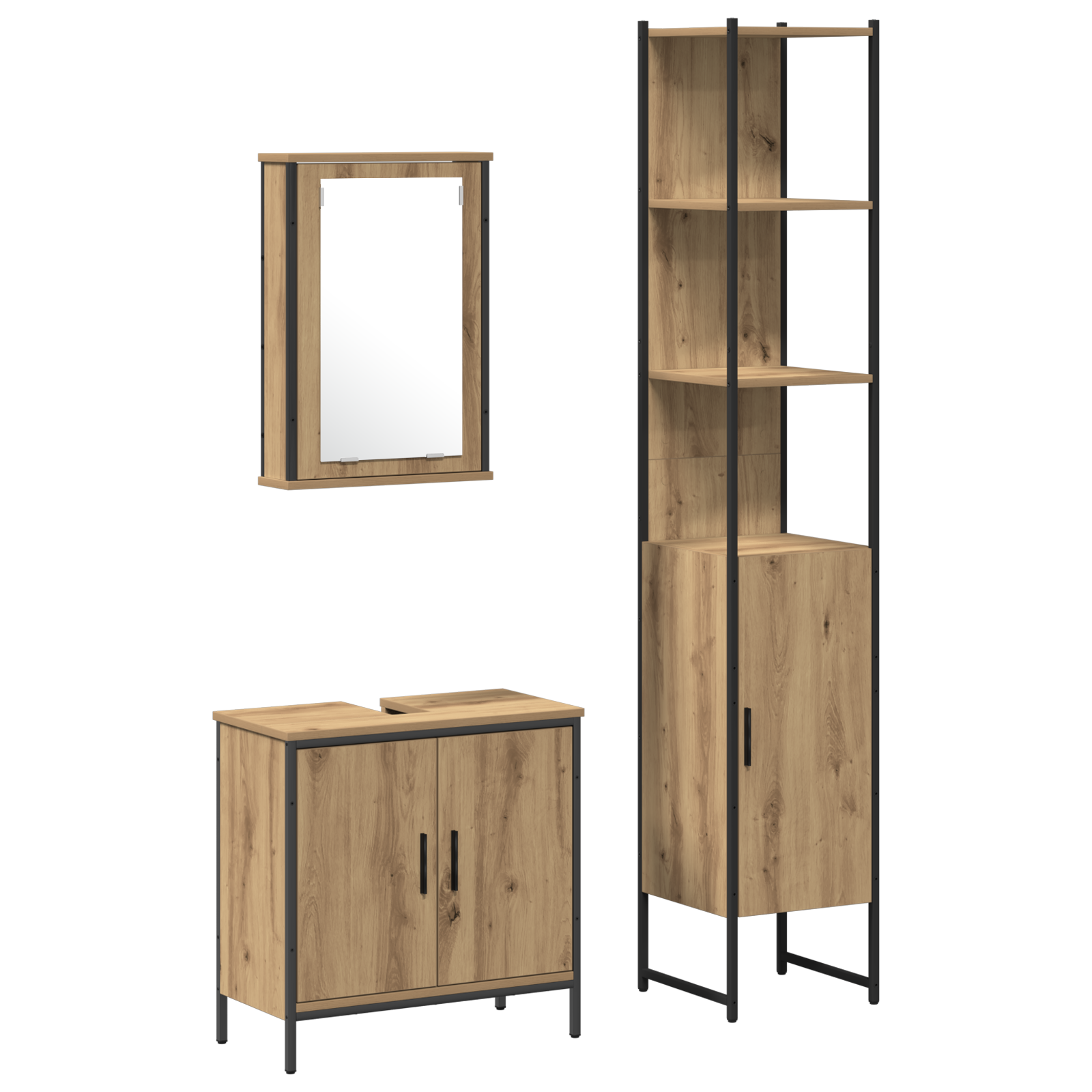 3 Piece Bathroom Furniture Set Artisan Oak Engineered Wood - Image 2