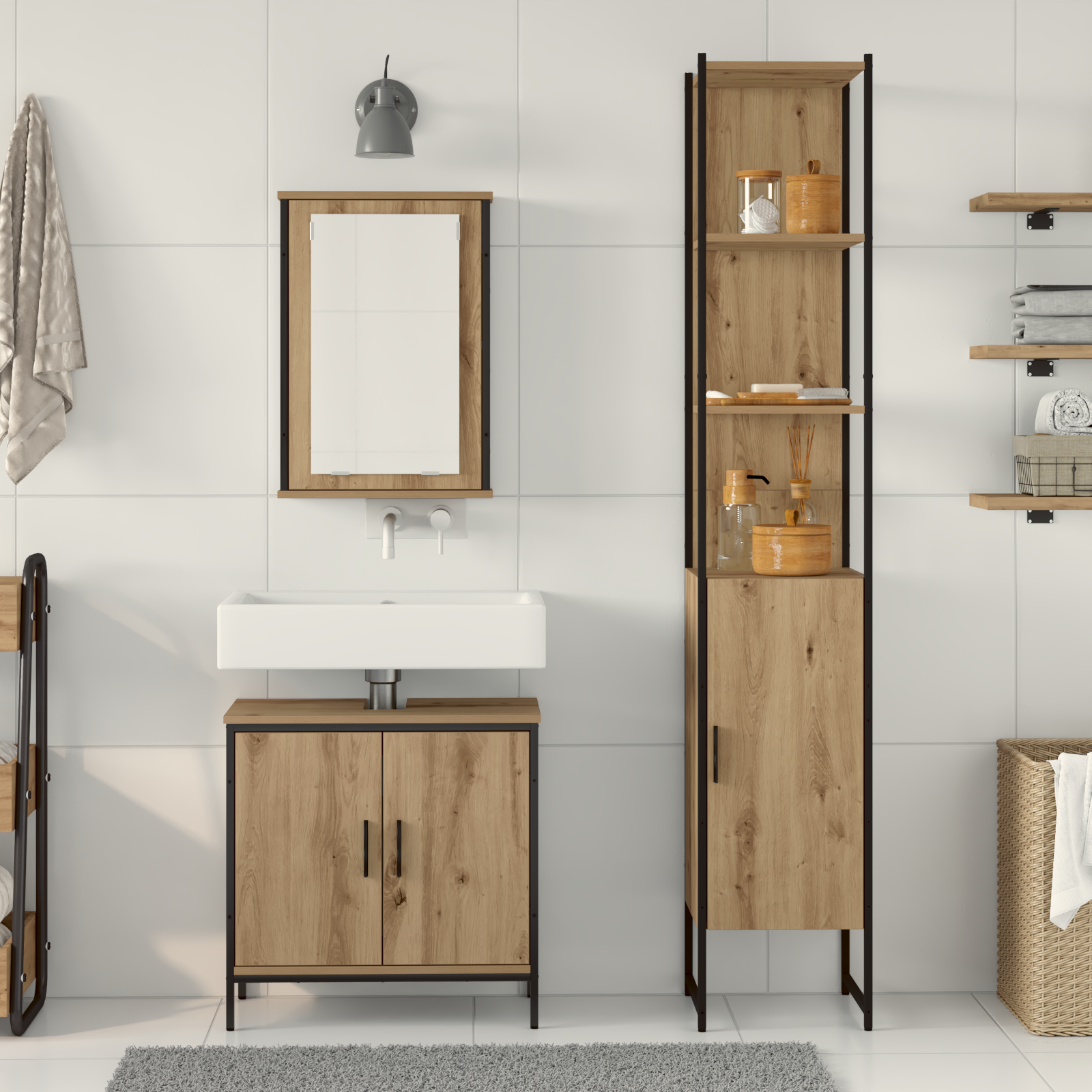 3 Piece Bathroom Furniture Set Artisan Oak Engineered Wood - Image 4