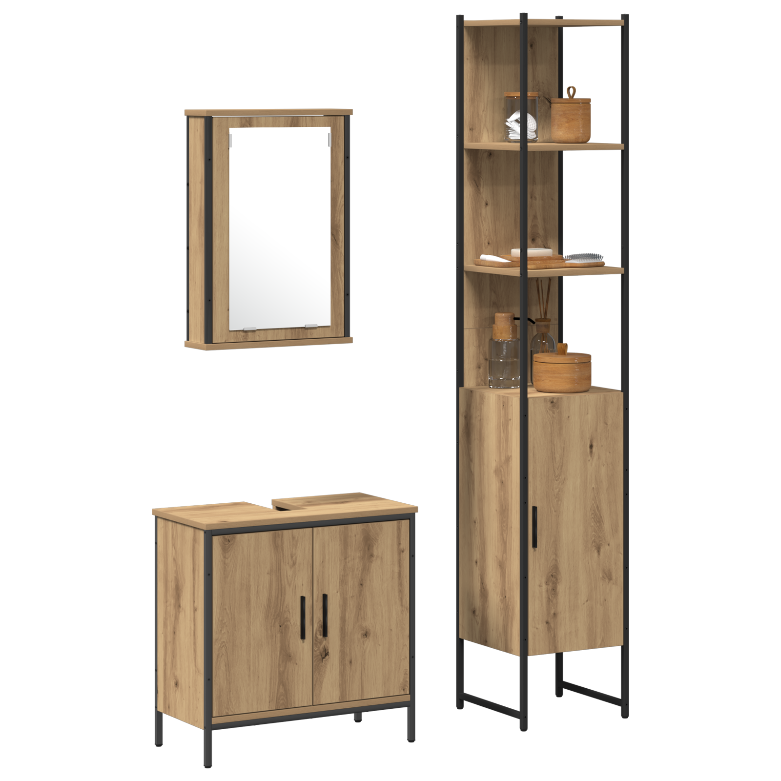 3 Piece Bathroom Furniture Set Artisan Oak Engineered Wood - Image 3