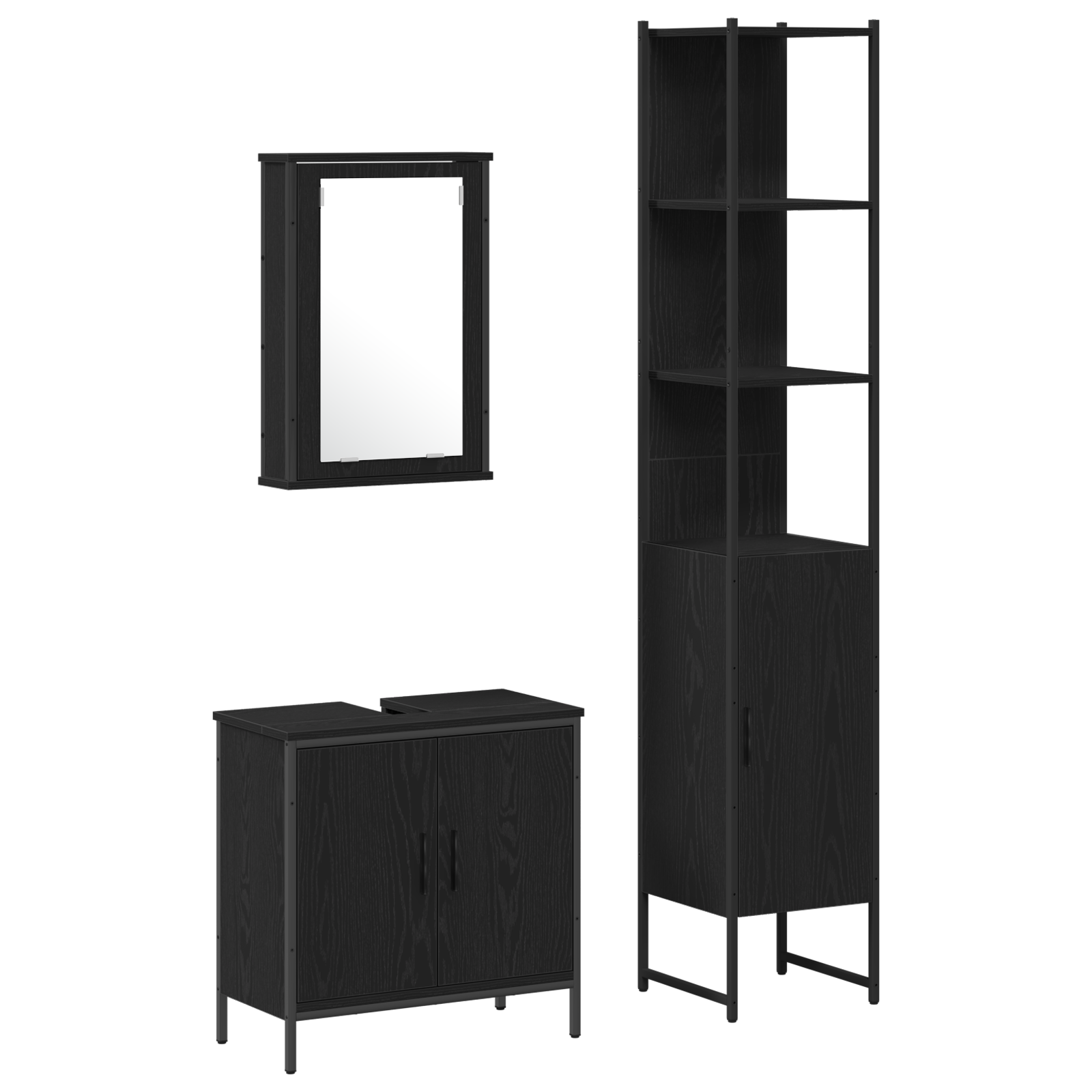 3 Piece Bathroom Furniture Set Black Oak Engineered Wood - Image 2